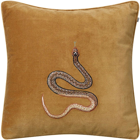 Embroidered Cobra Cushion Cover 50x50 cm, Masala Yellow