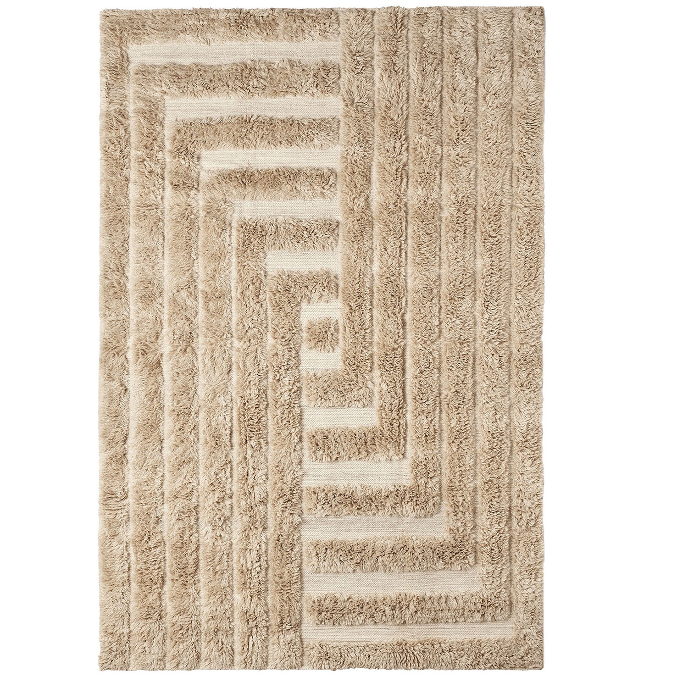 Shaggy Labyrinth Wool Rug 300x200 cm, Beige