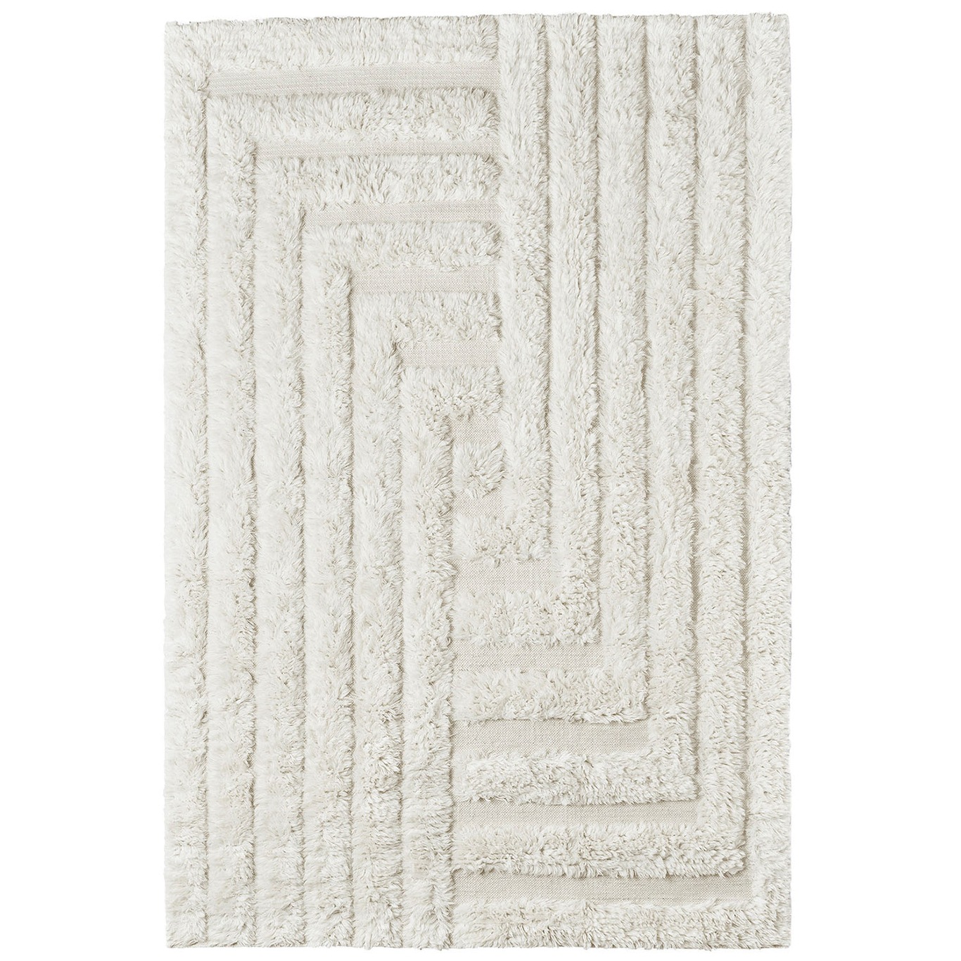 Shaggy Labyrinth Wool Rug 300x200 cm, White