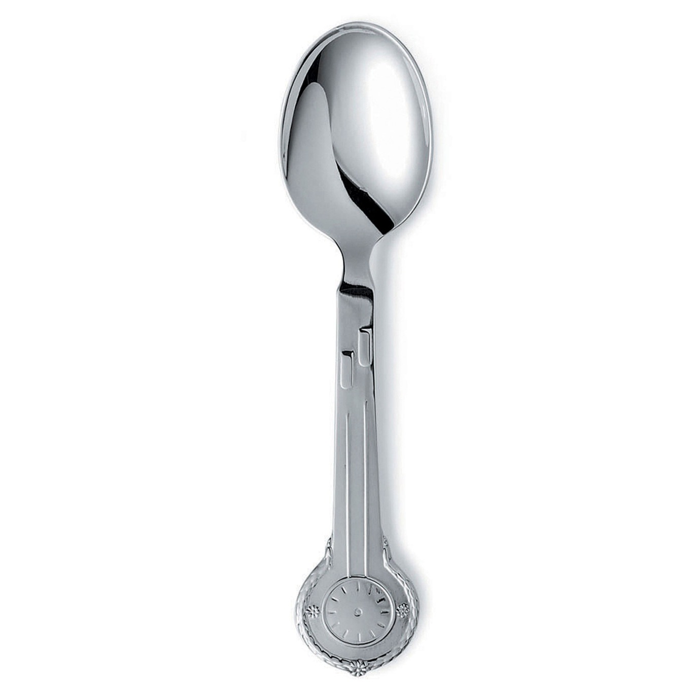 Clock With Flowers Baptism Spoon, 15,5 cm