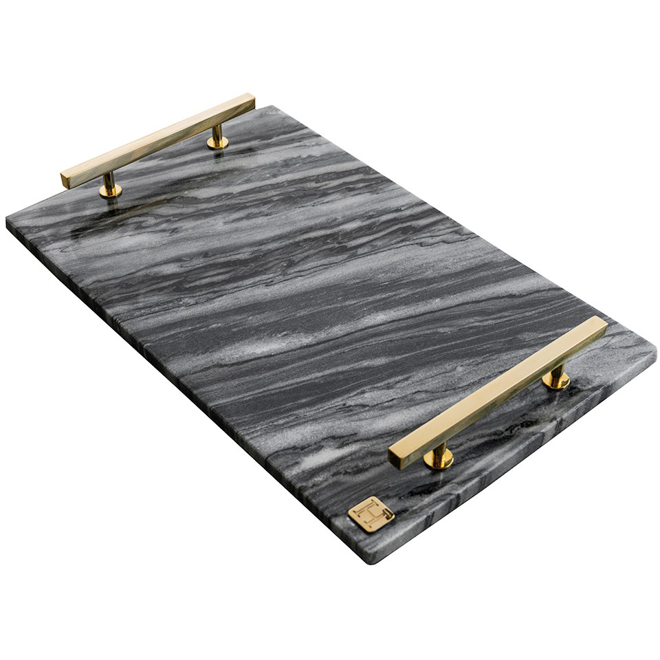 Marble Tray With Handles 40,5x25,5 cm, Grey / Brass