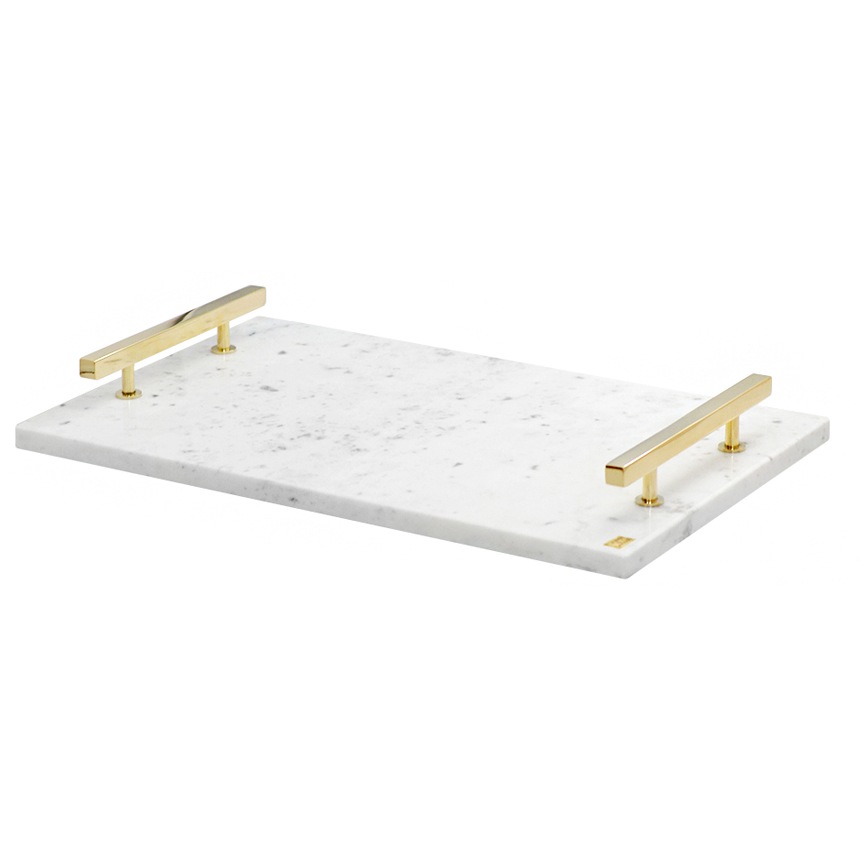 Marbletray with Handles, White / Brass