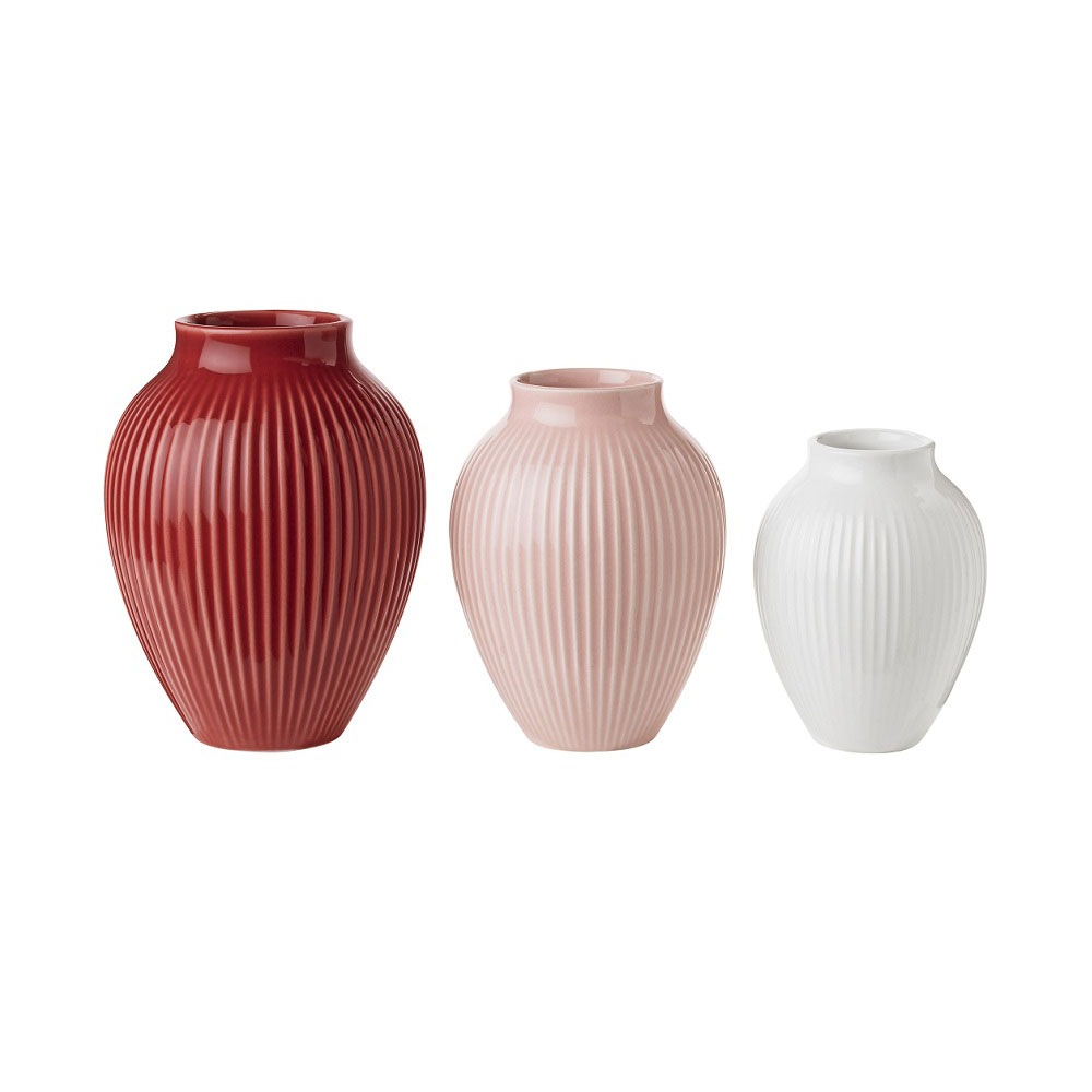 Vase Grooved 3-pack, Bordeaux / Pink / White