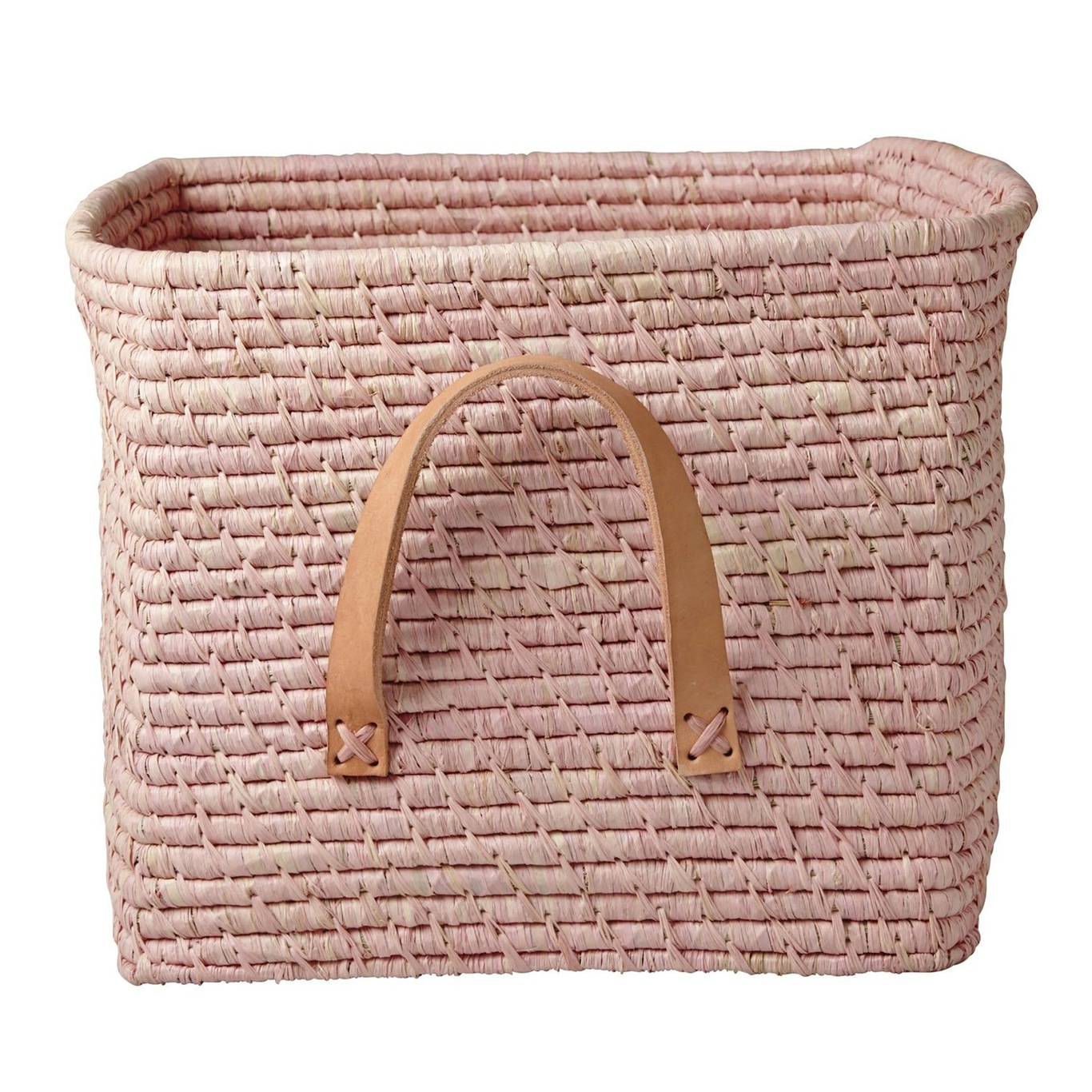 Basket with Leather Handles, Light Pink