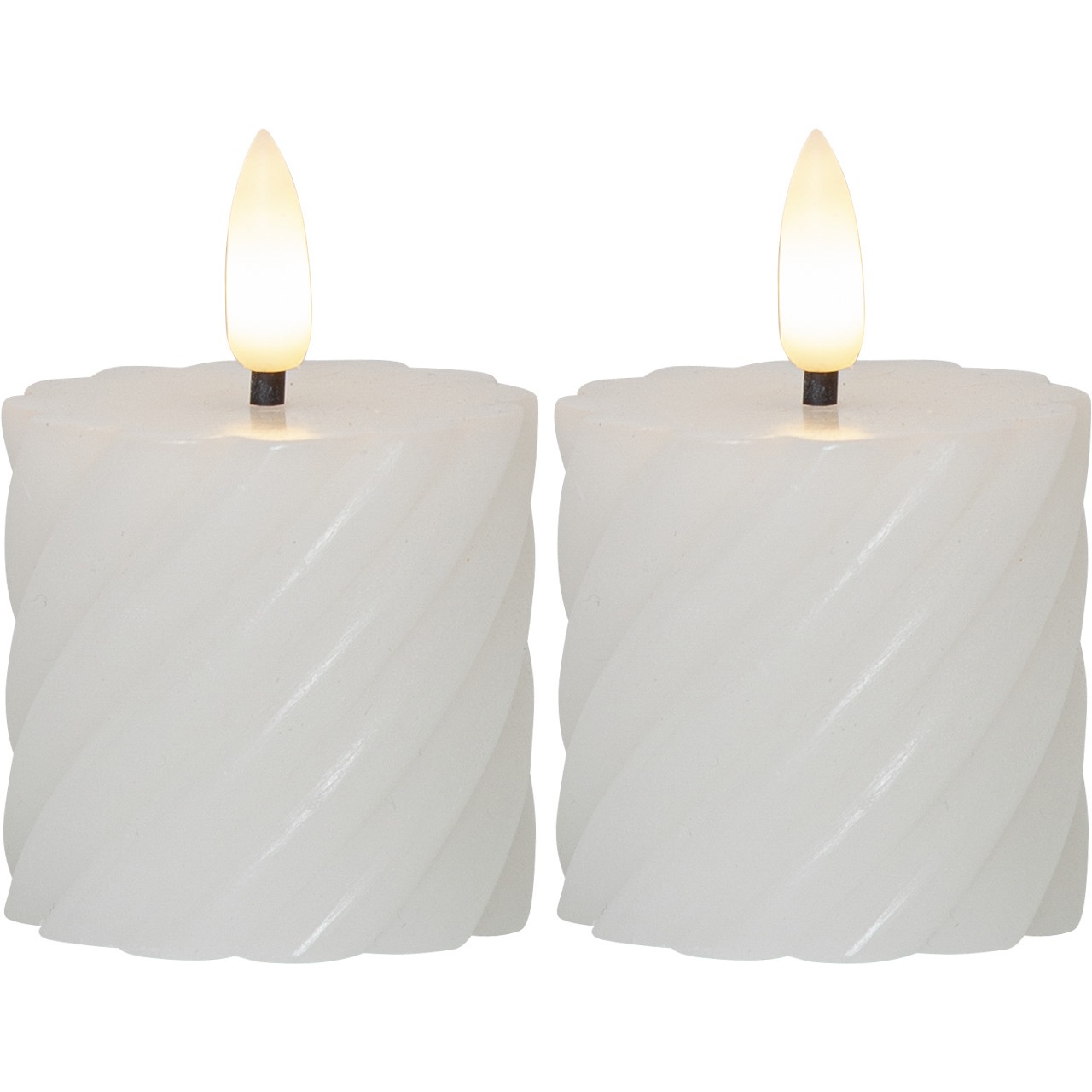 Flamme Swirl LED Pillar Candle 7,5 cm 2-pack, White