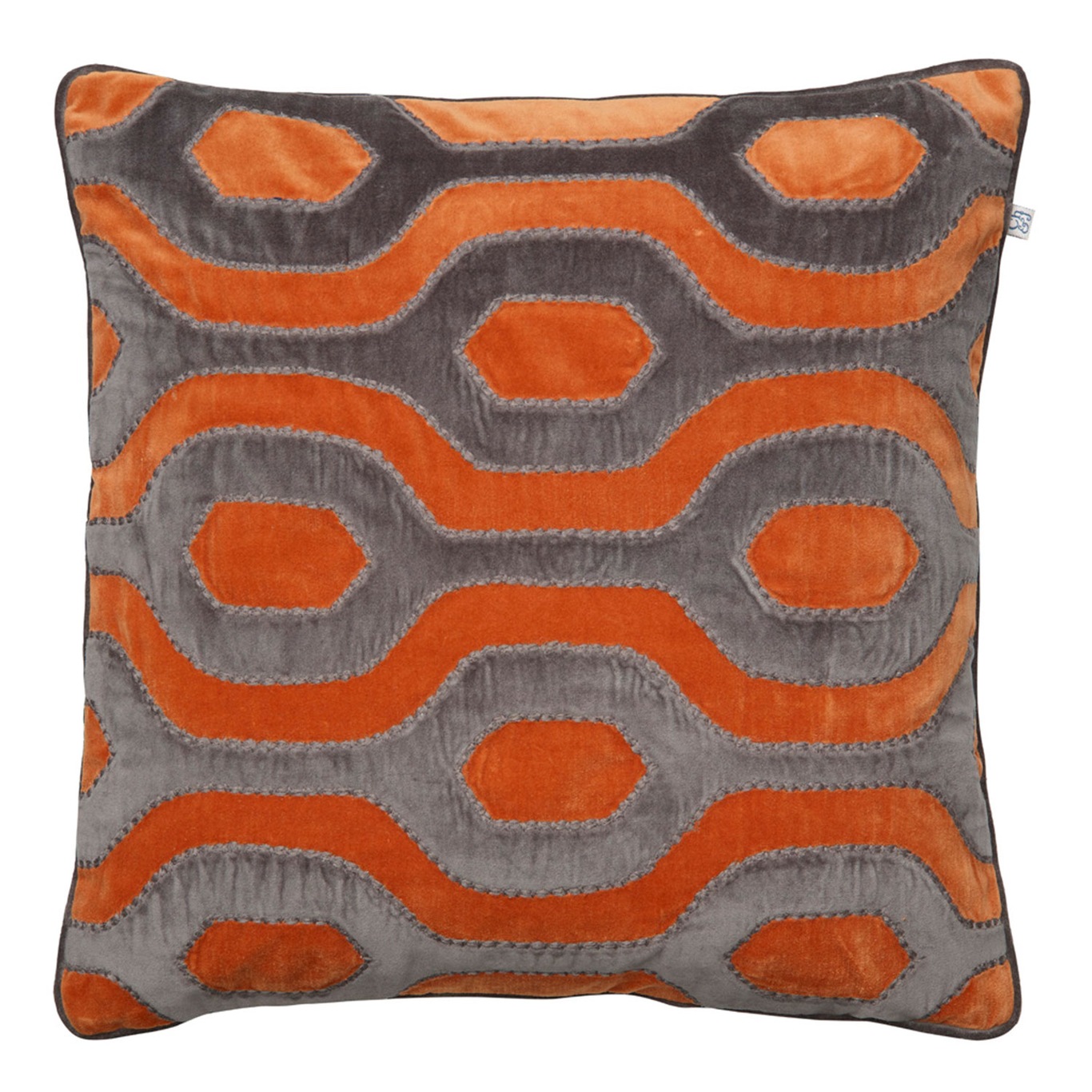 Varanasi Velvet Cushion Cover 50x50cm, Orange/ Grå