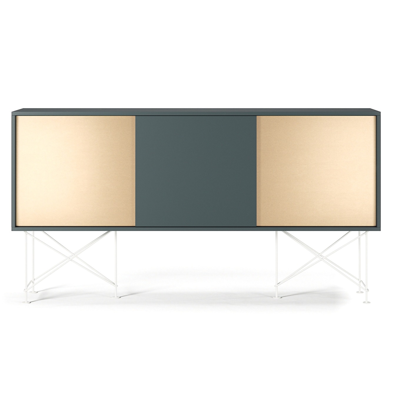 Vogue Sideboard 2 Brass Doors With Stand 180 cm, Grey / Brass / White
