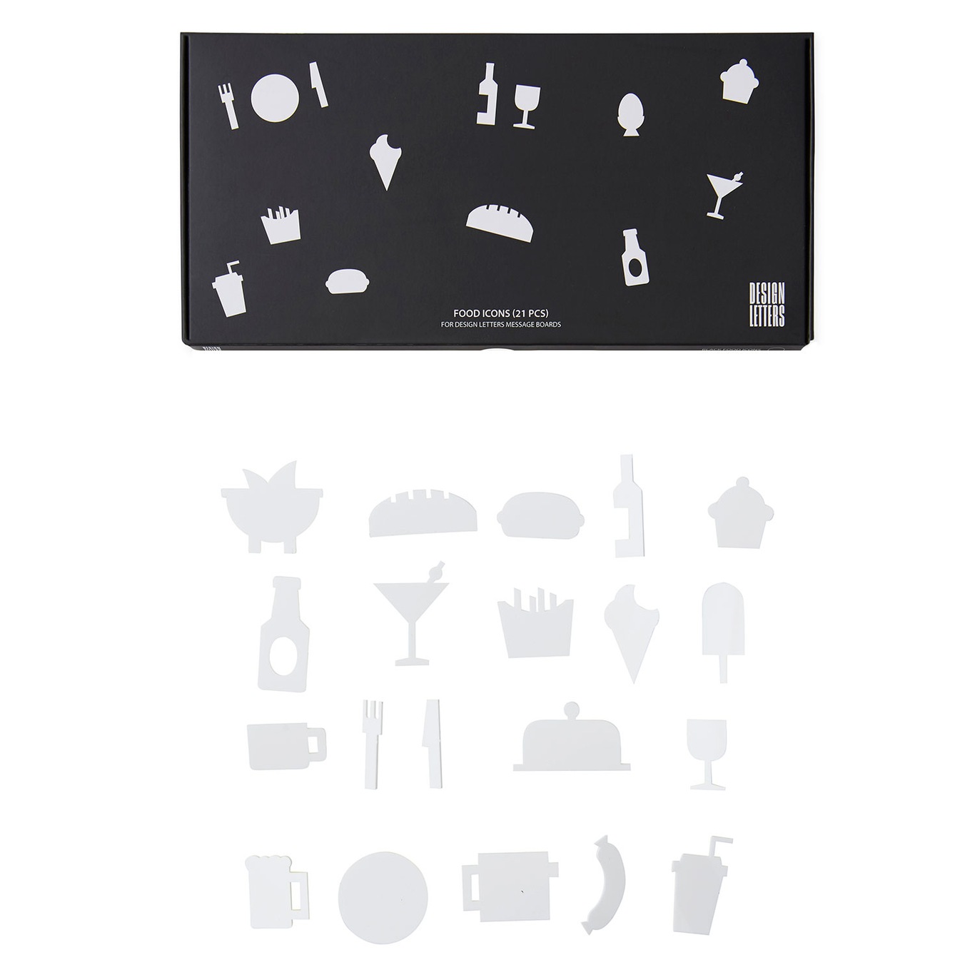 Food Icons for Message Board 21 pack, White