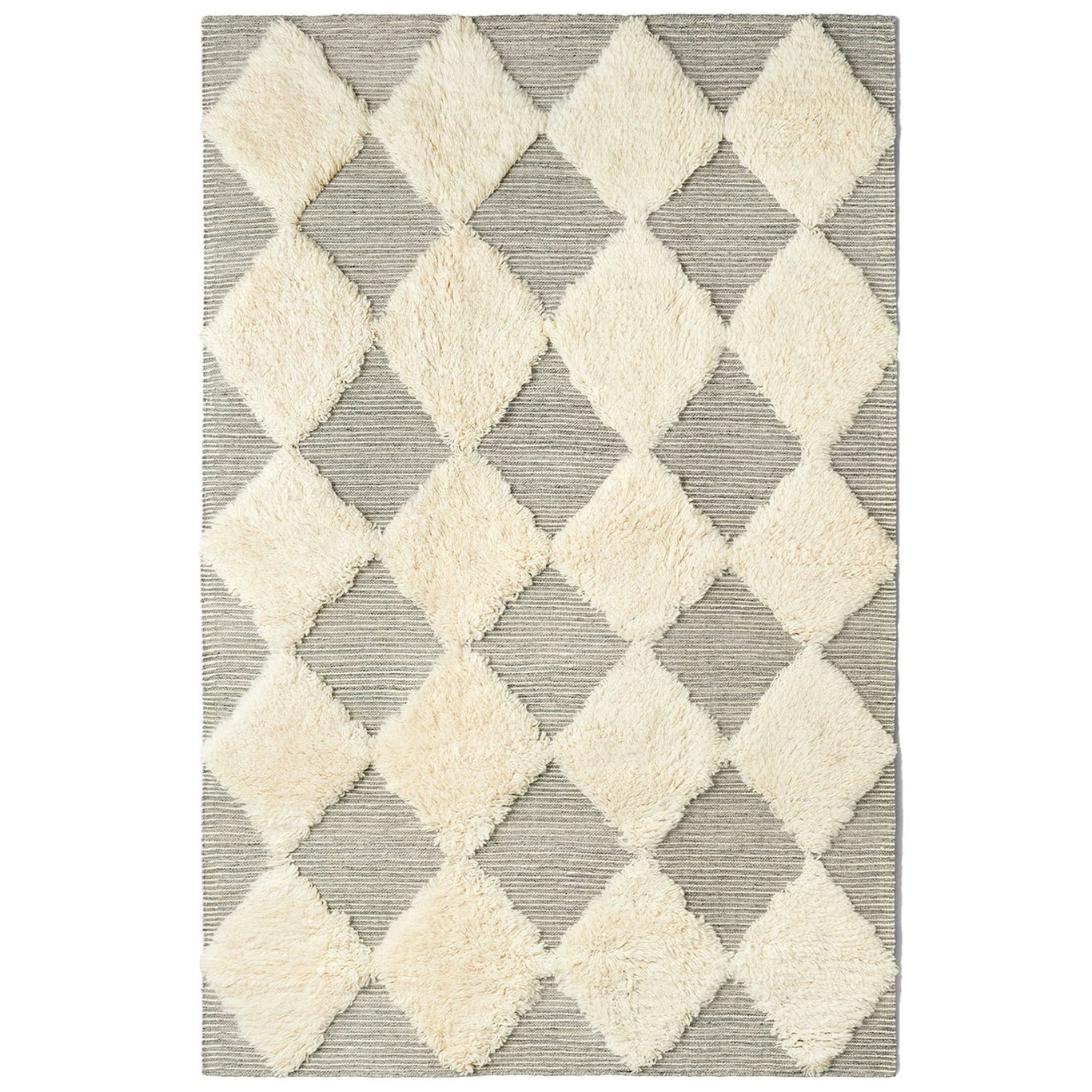 Chess Rya Wool Rug 300x400 cm, Off-white/Grey