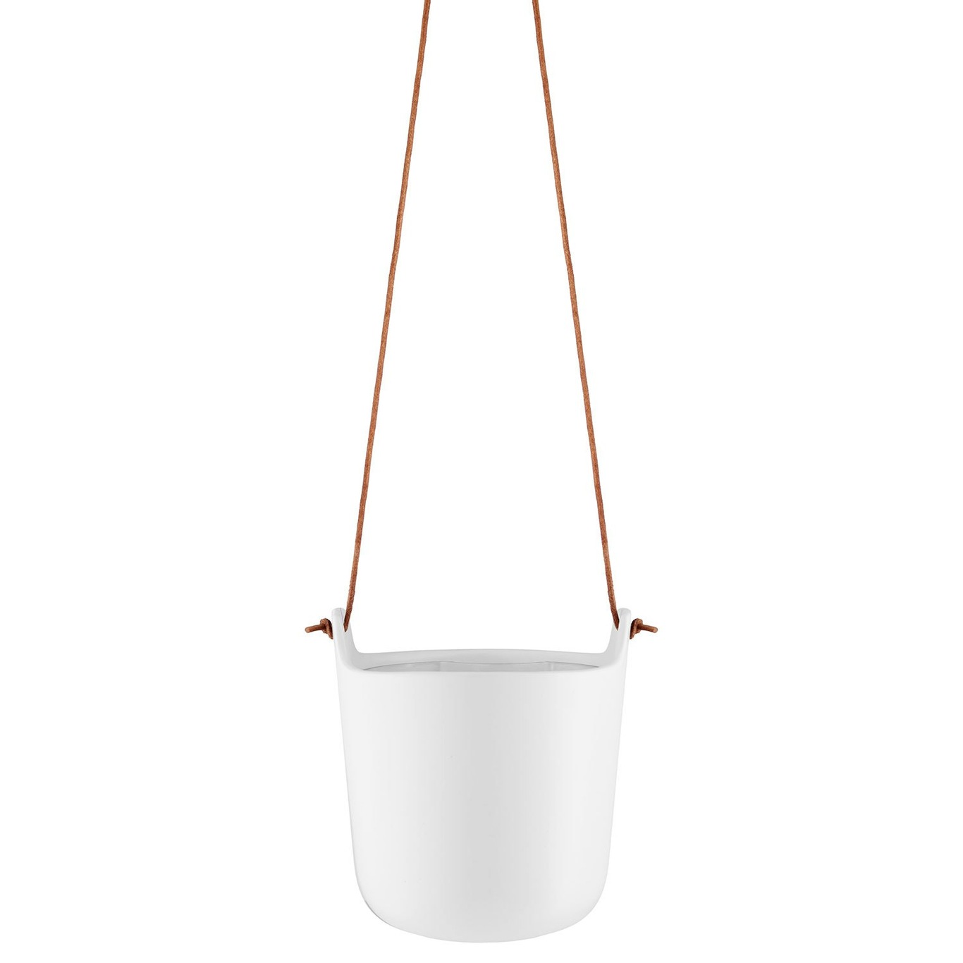 Self Watering pot With Leather String, Chalk White