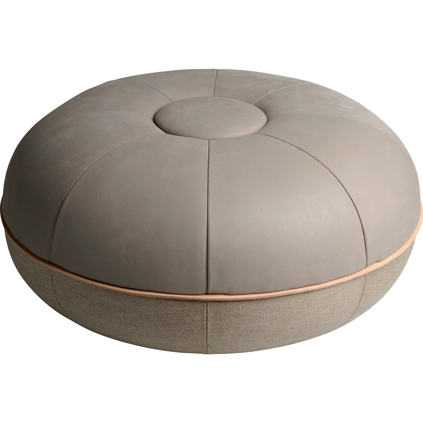 Pouf Small, Top Part Leather / Light Grey