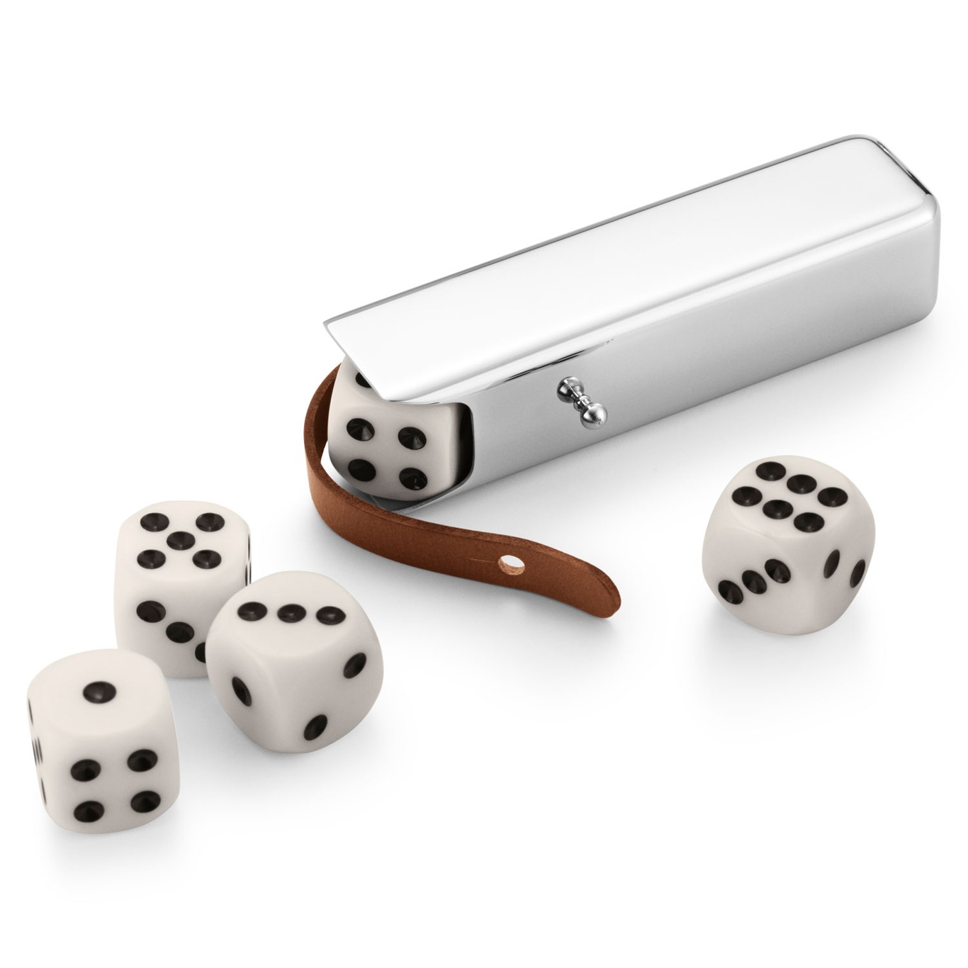 Sky Dice Case Game Container With Dices, Stainless Steel / Leather
