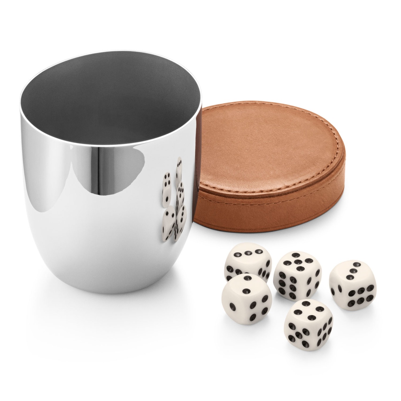 Sky Travel Set Game Cup With Five Dices, Stainless Steel / Leather