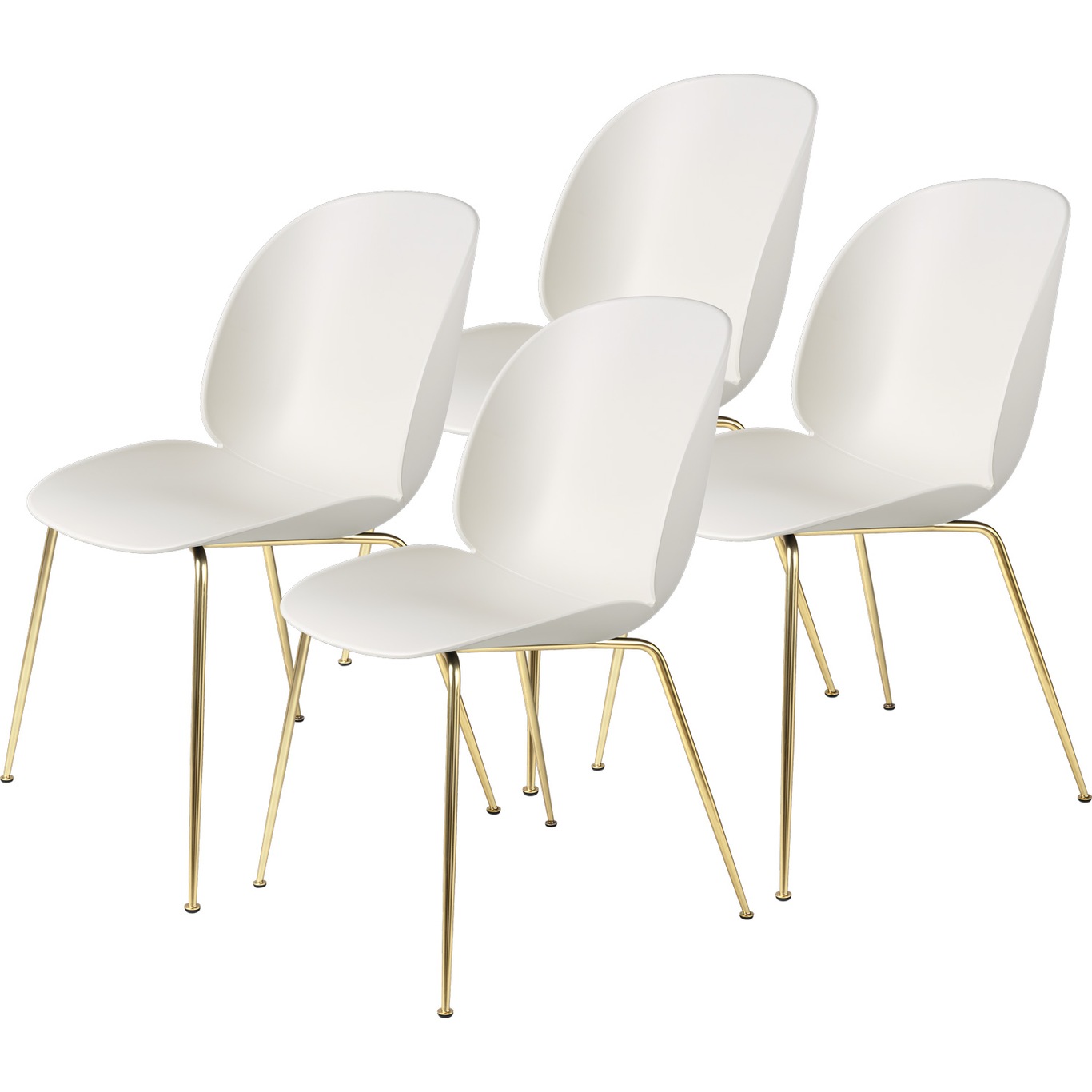 Beetle Chair Un-upholstered 4-pack Conic Base Brass, Alabaster White