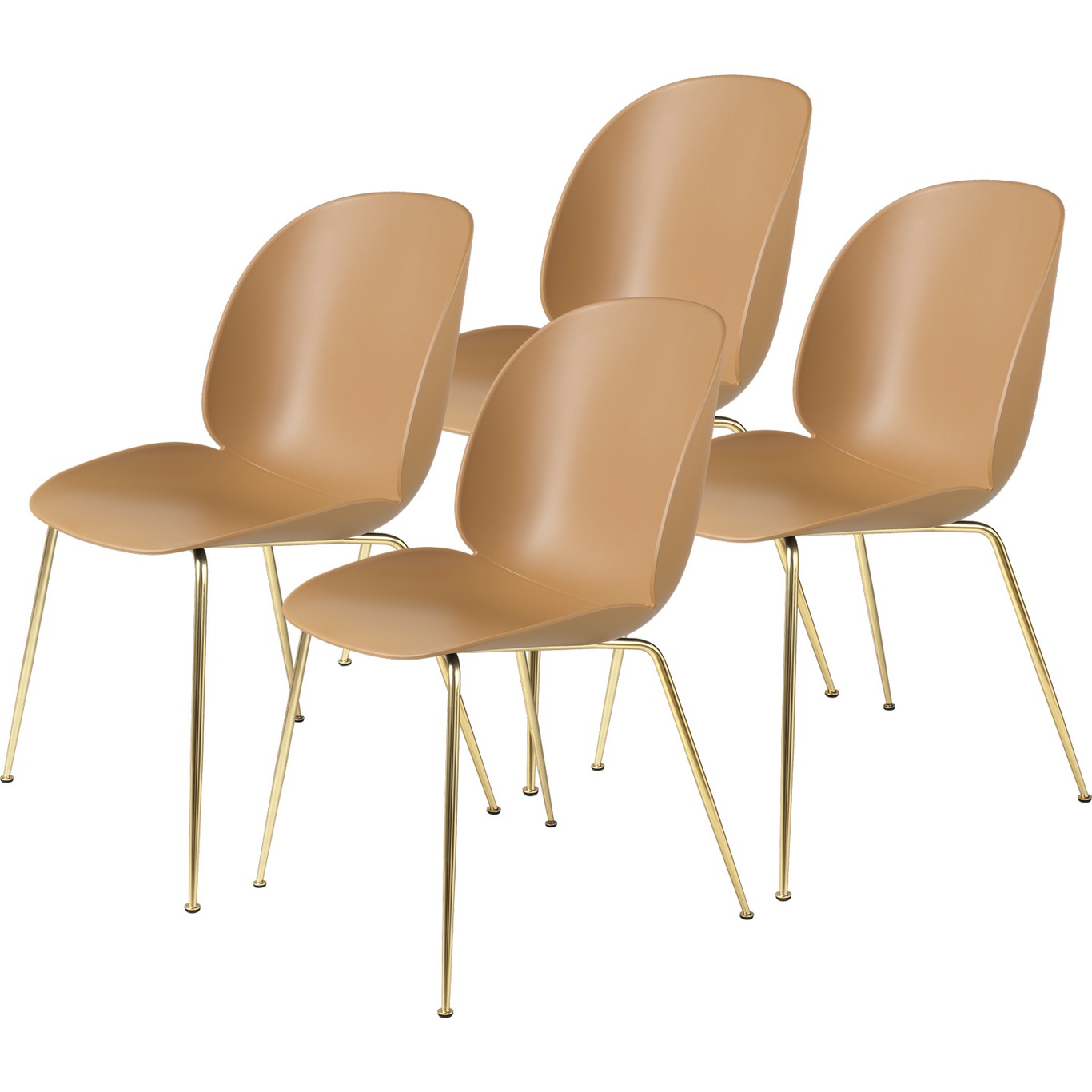 Beetle Chair Un-upholstered 4-pack Conic Base Brass, Amber Brown