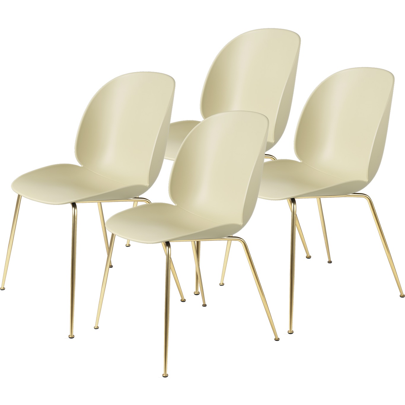 Beetle Chair Un-upholstered 4-pack Conic Base Brass, Pastel Green