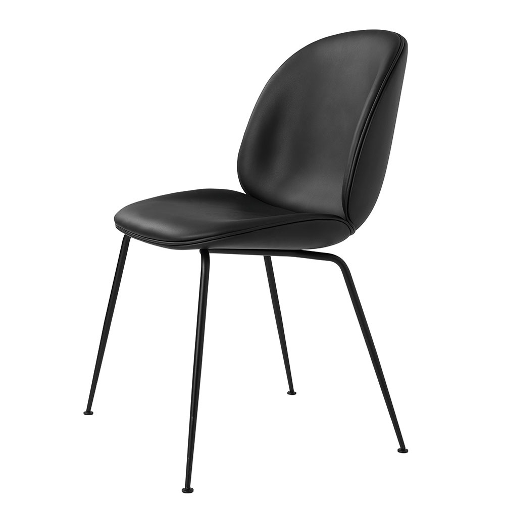 Beetle Dining Chair Fully Upholstered, Conic Base Black, Black Leather Savanne