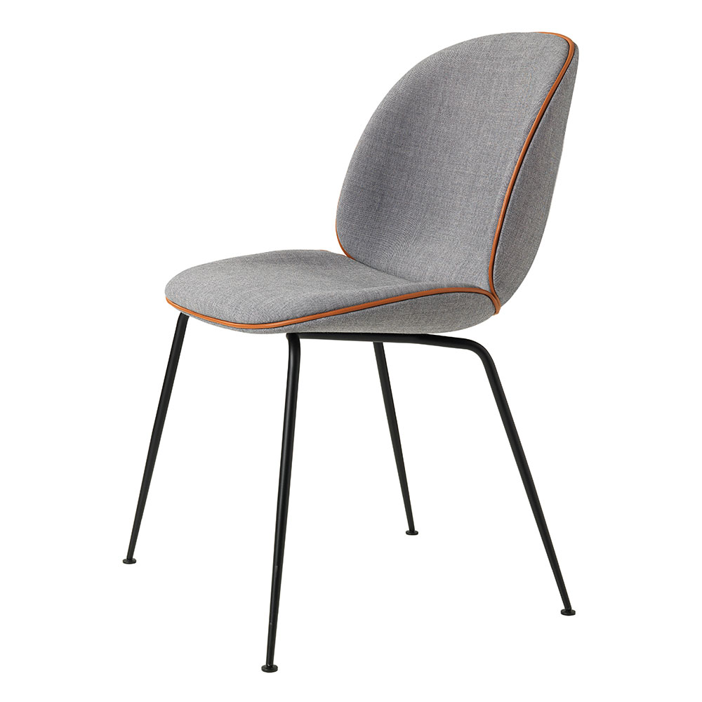 Beetle Dining Chair Fully Upholstered, Conic Base Black, Remix 133/Cognac Leather
