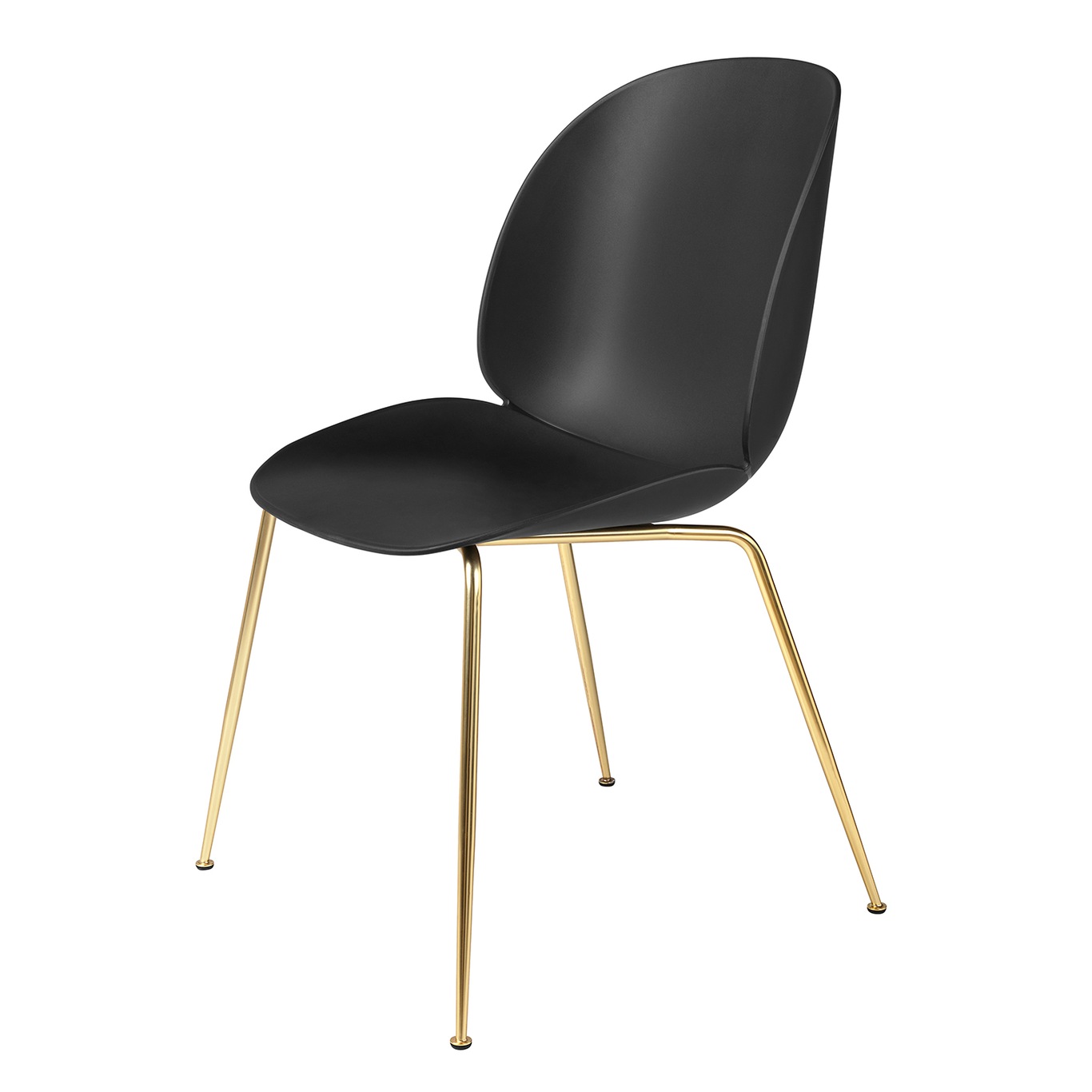 Beetle Dining Chair Un-upholstered, Conic Base Brass, Black