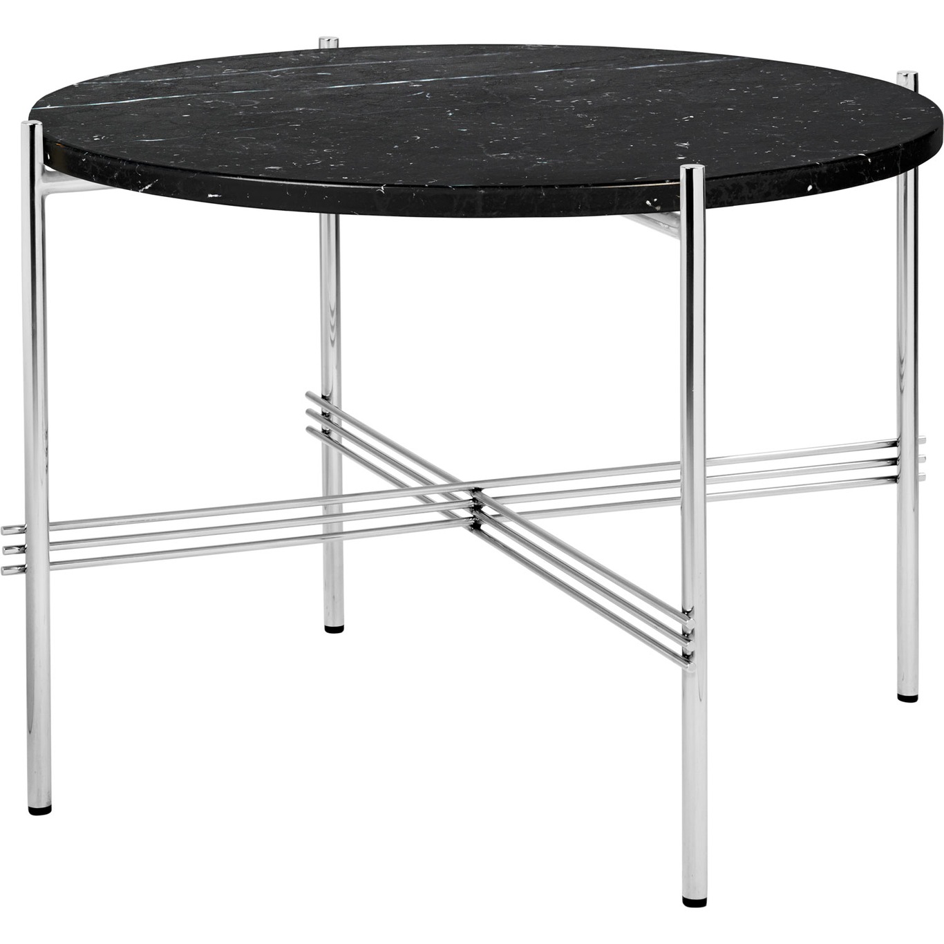 TS Coffee Table 55 cm, Polished Steel / Black Marquina marble