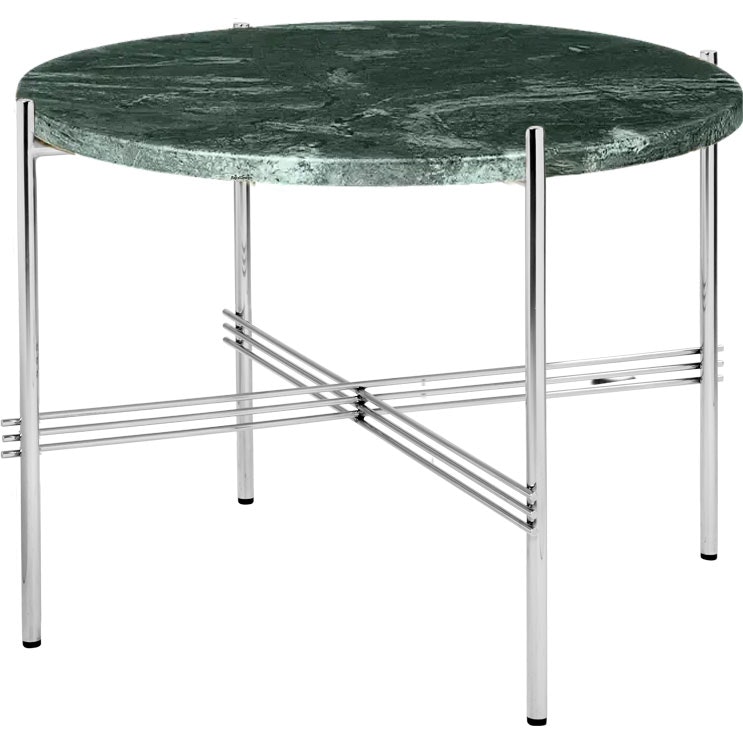 TS Coffee Table 55 cm, Polished Steel / Green Guatemala marble