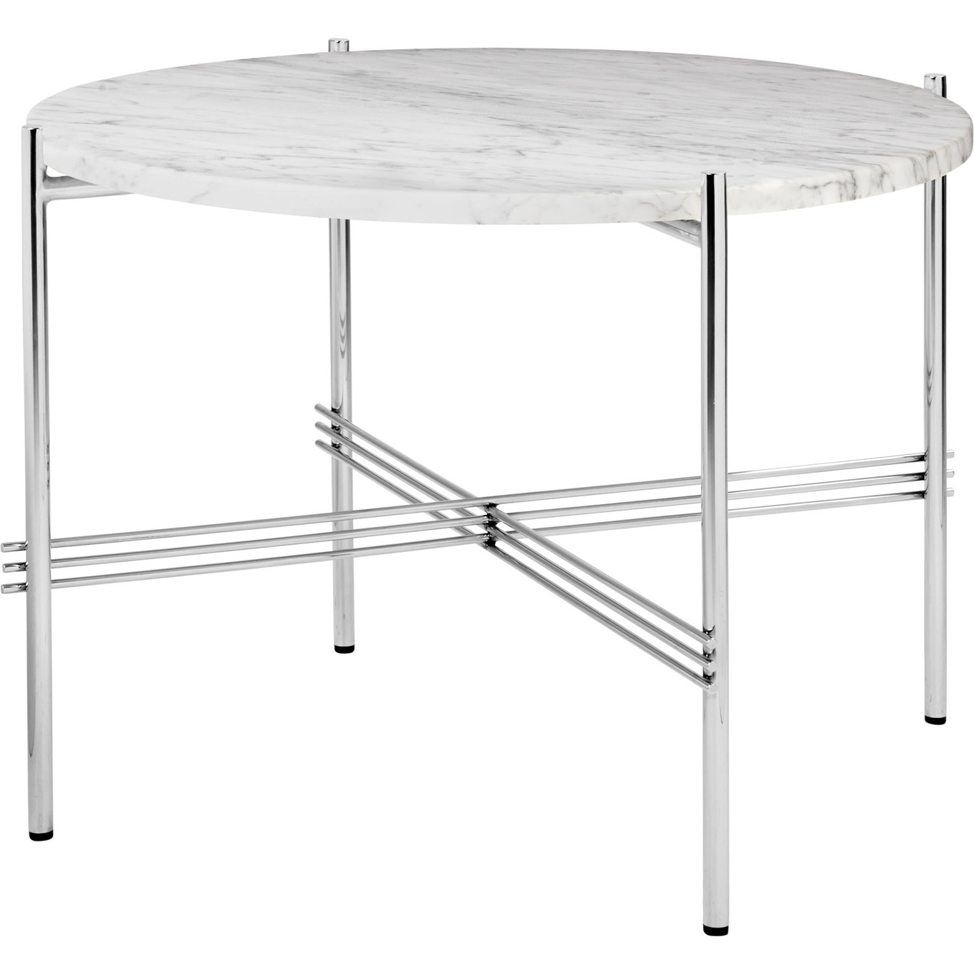TS Coffee Table 55 cm, Polished Steel / White Carrara marble