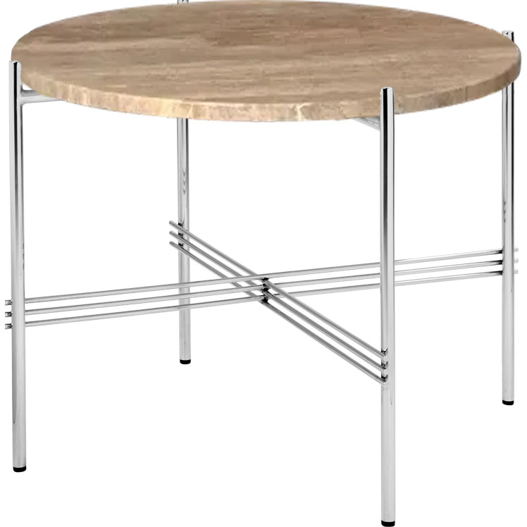 TS Coffee Table 55 cm, Polished Steel / Warm taupe Travertine