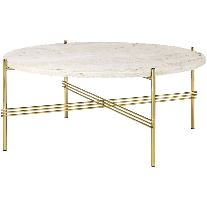 TS Coffee Table 80 cm, Brass / Neutral white Travertine