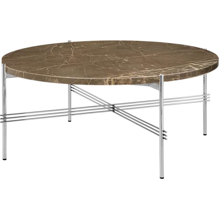 TS Coffee Table 80 cm, Polished Steel / Brown Emperador marble