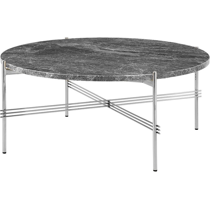 TS Coffee Table 80 cm, Polished Steel / Grey Emperador marble
