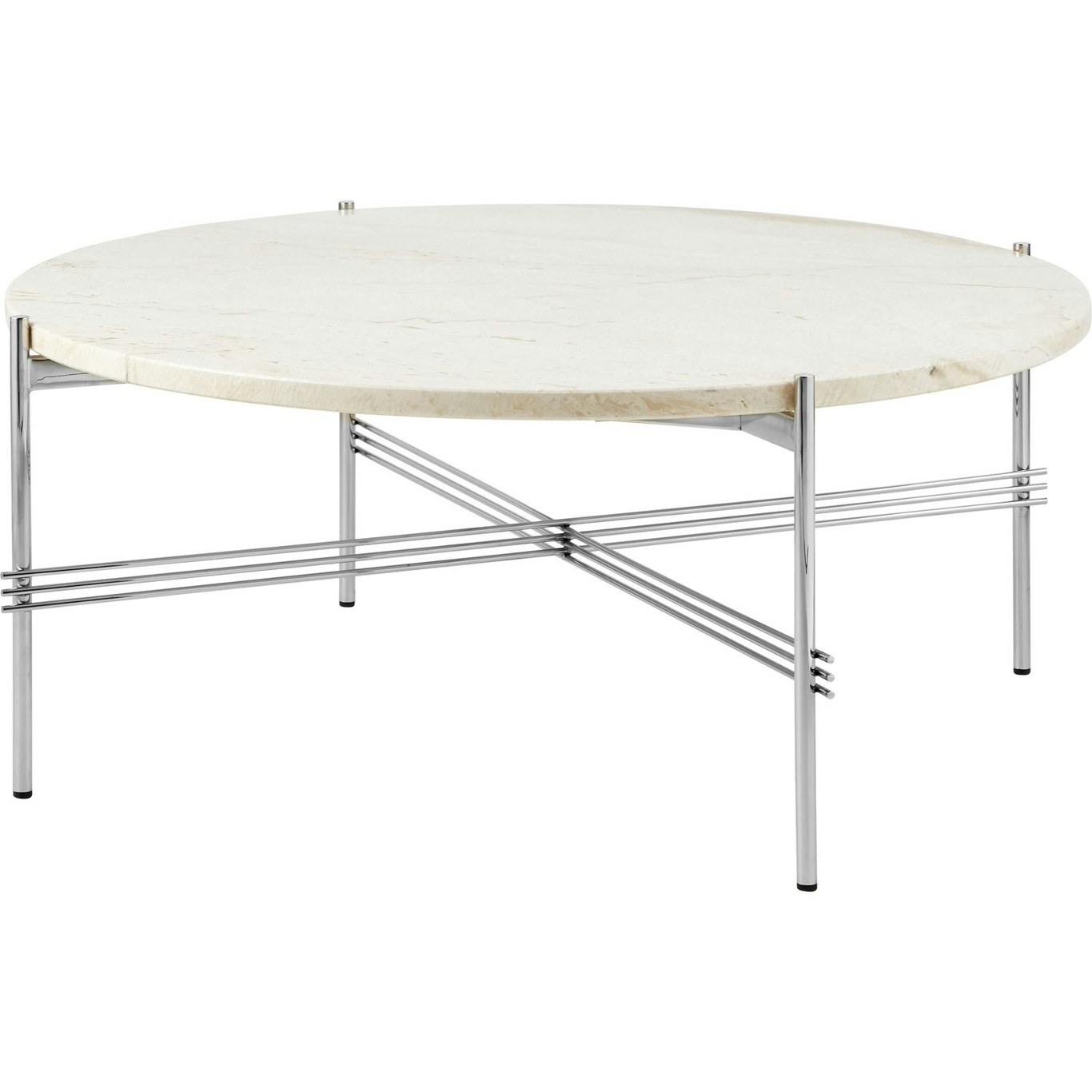 TS Coffee Table 80 cm, Polished Steel / Neutral white Travertine