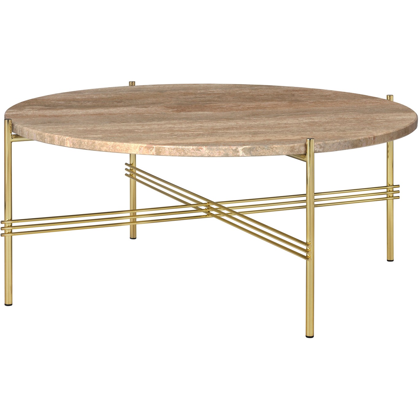 TS Coffee Table 80 cm, Brass / Warm taupe Travertine