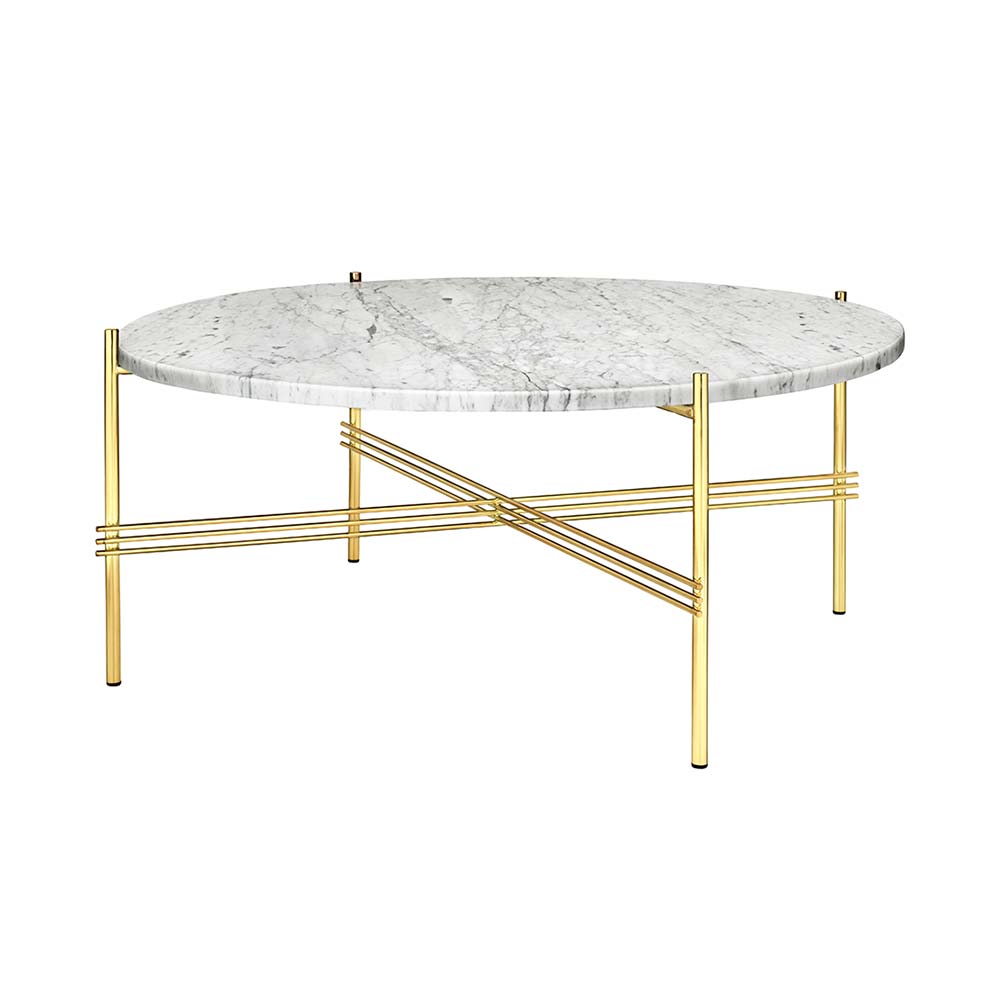 TS Coffee Table 80 cm, Brass / White Carrara marble