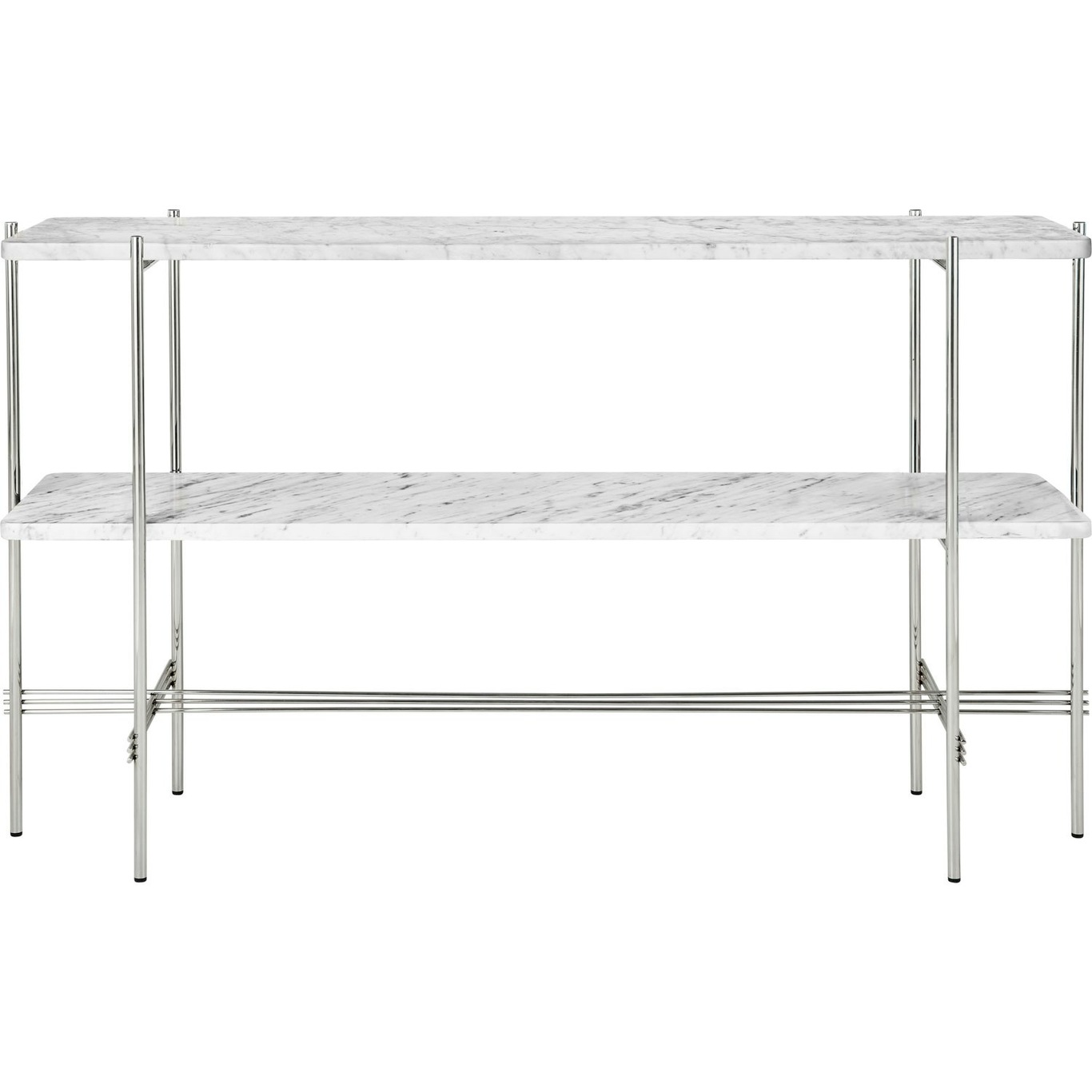 TS Console Side Table 120x30x72 cm, Polished Steel / White Carrara marble