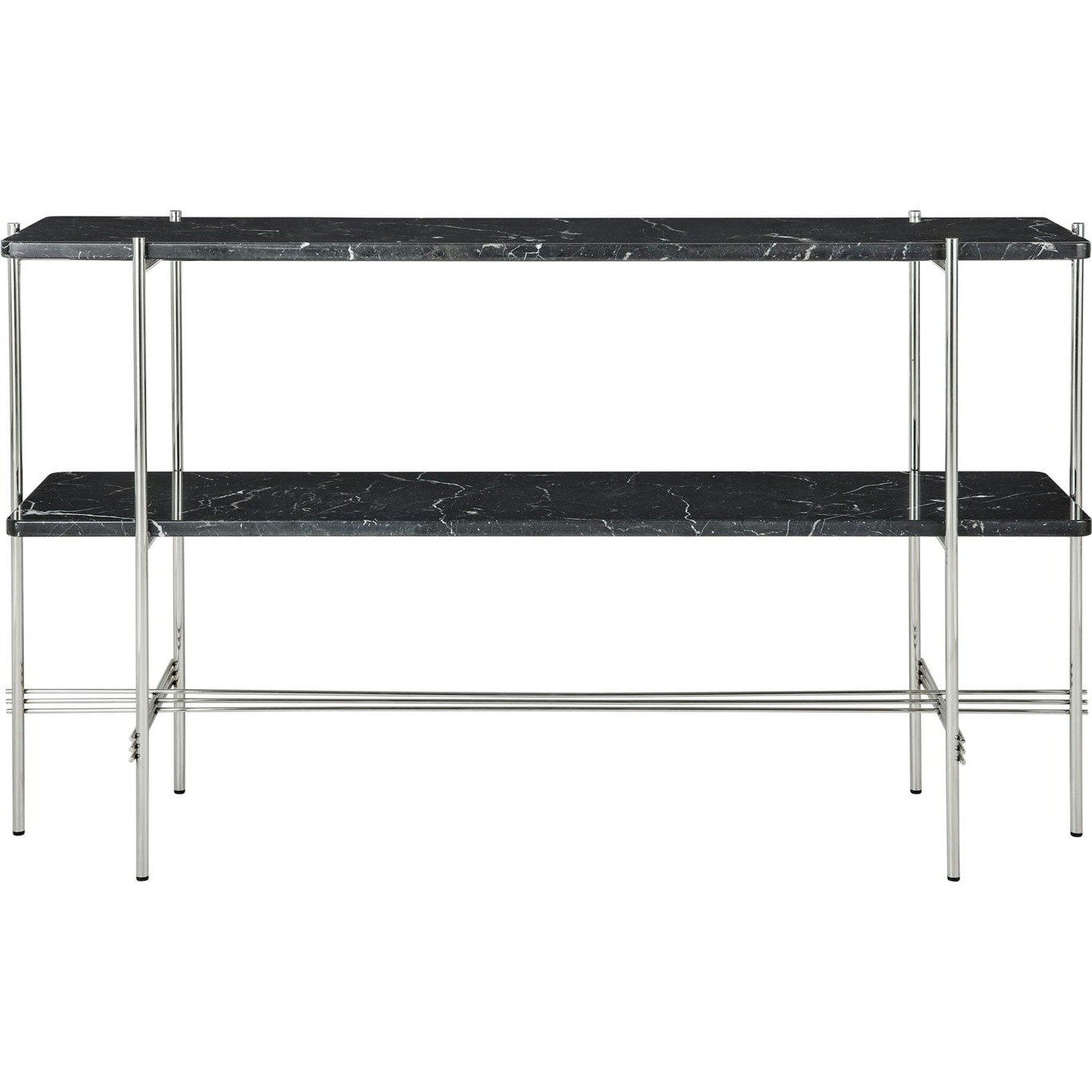 TS Console Side Table 120x30x72 cm, Polished Steel / Black Marquina marble