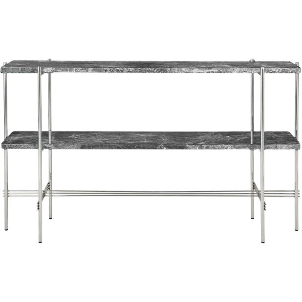 TS Console Side Table 120x30x72 cm, Polished Steel / Grey Emperador marble