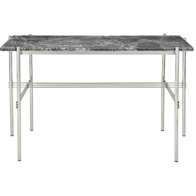TS Desk 60x120 cm, Polished Steel / Grey Emperador marble