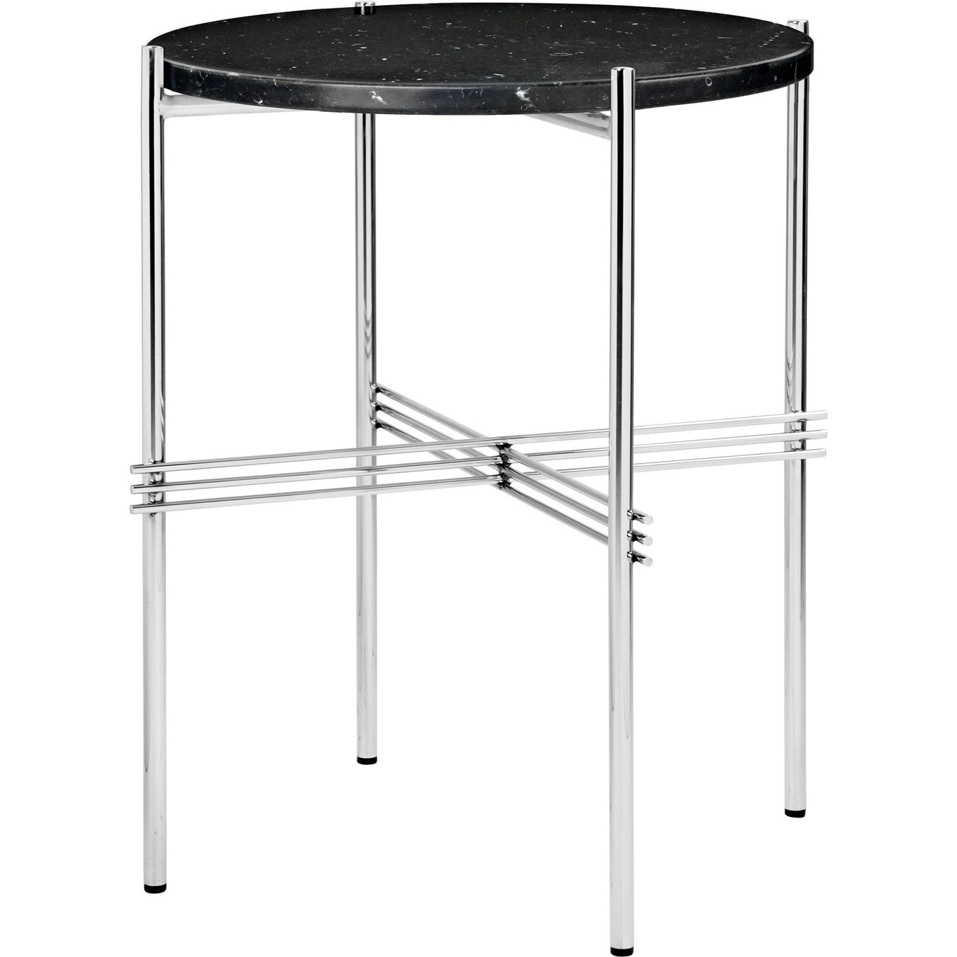 TS Side Table 40 cm, Polished Steel / Black Marquina marble