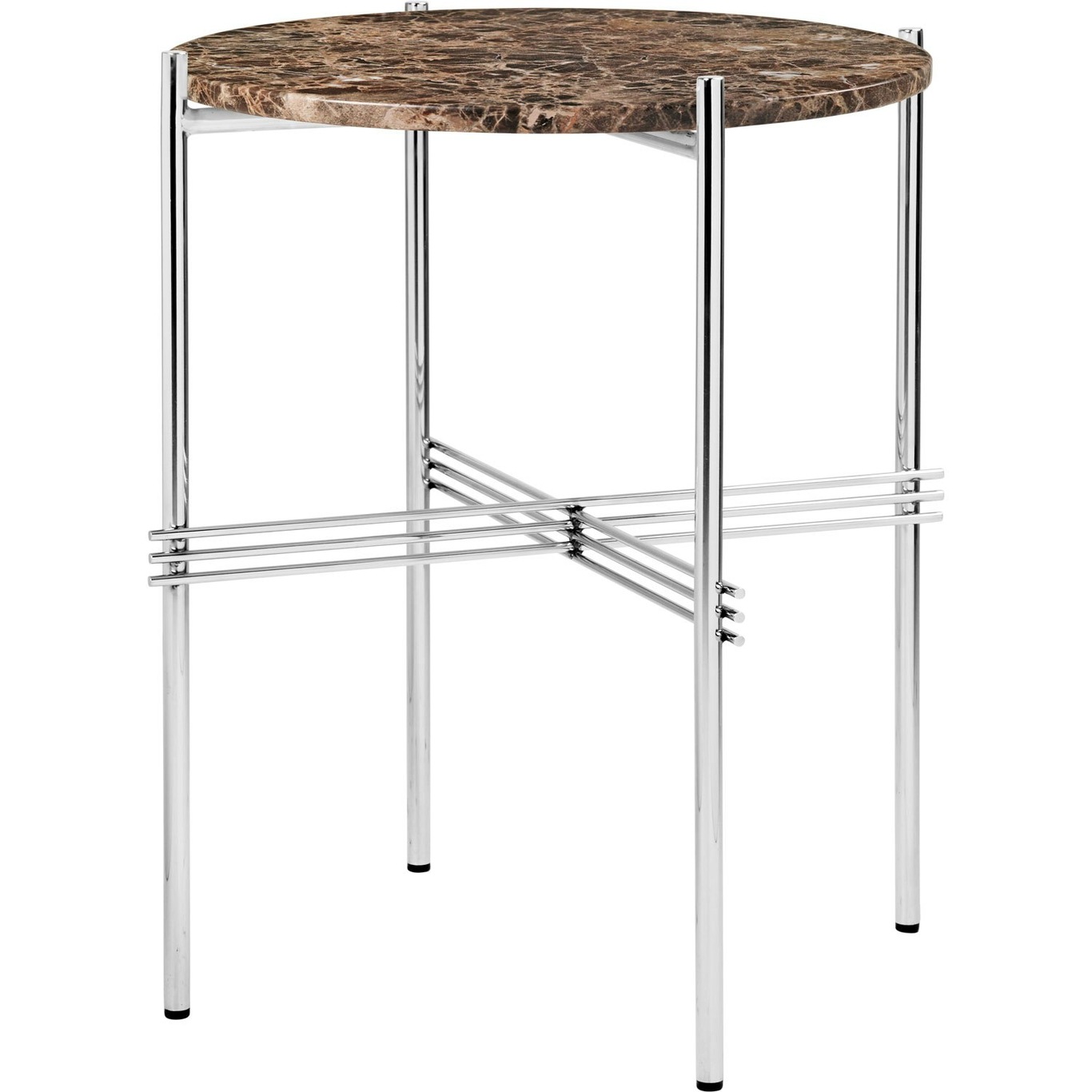 TS Side Table 40 cm, Polished Steel / Brown Emperador marble