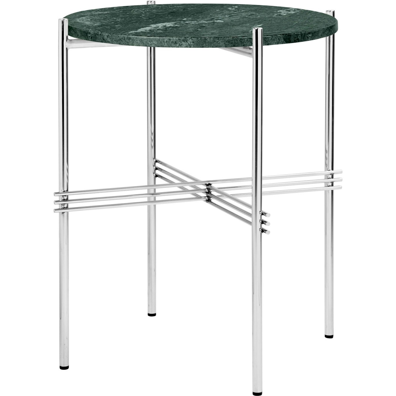 TS Side Table 40 cm, Polished Steel / Green Guatemala marble