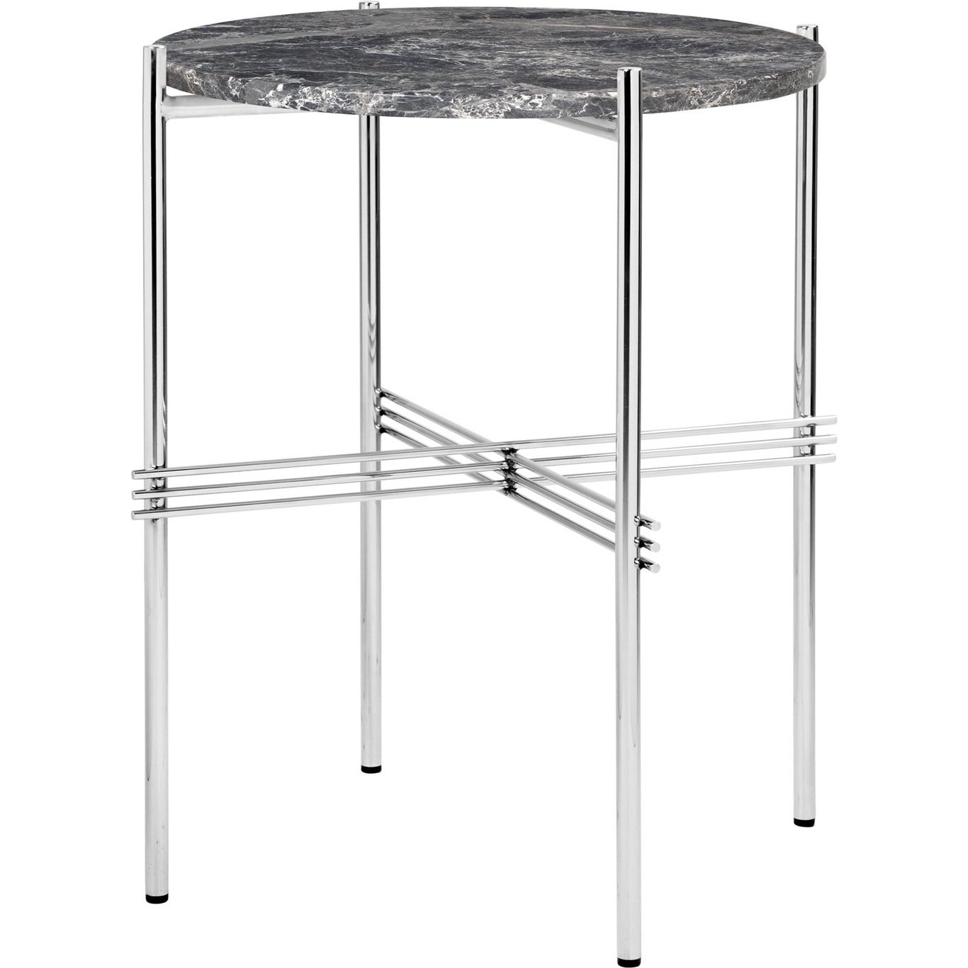 TS Side Table 40 cm, Polished Steel / Grey Emperador marble