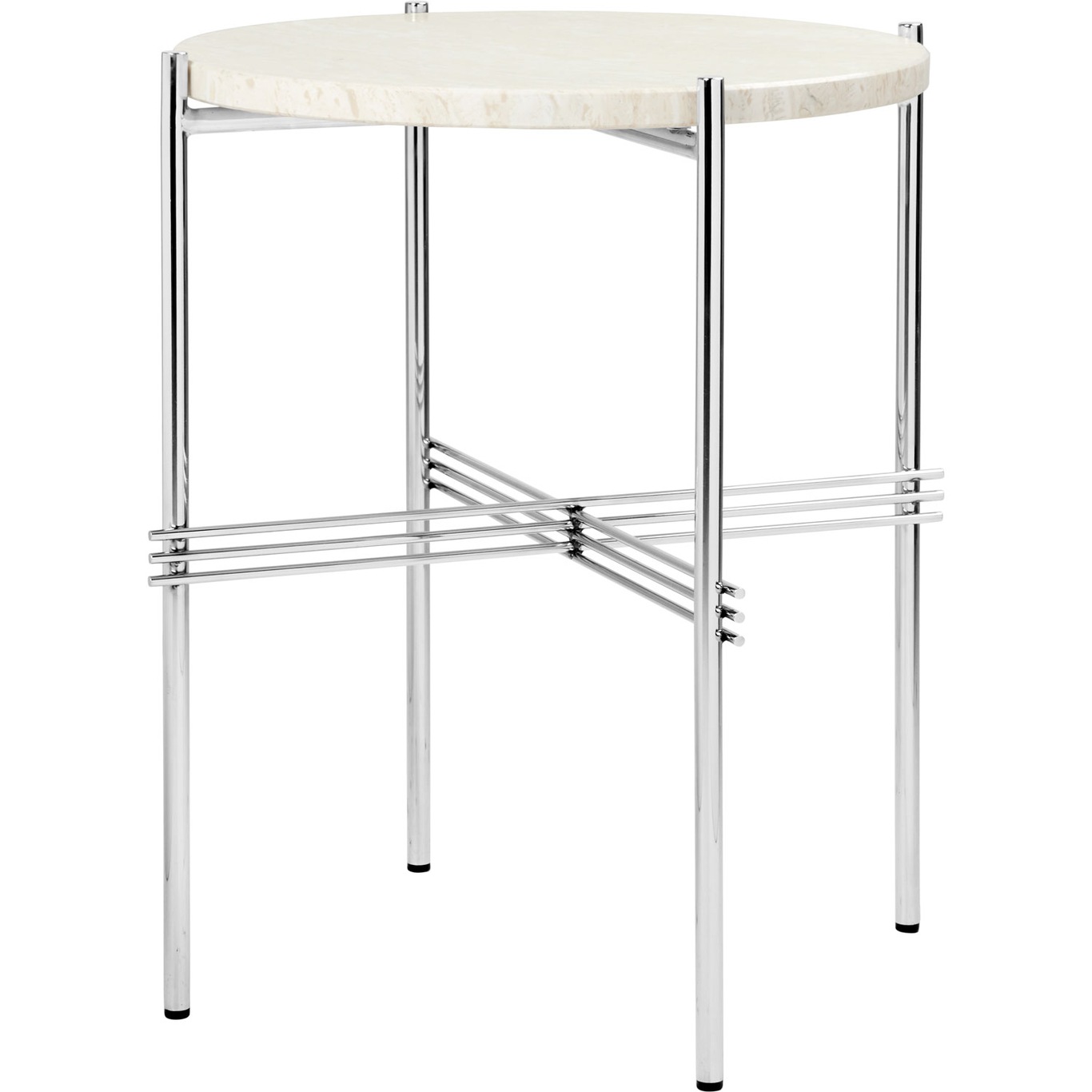 TS Side Table 40 cm, Polished Steel / Neutral white Travertine