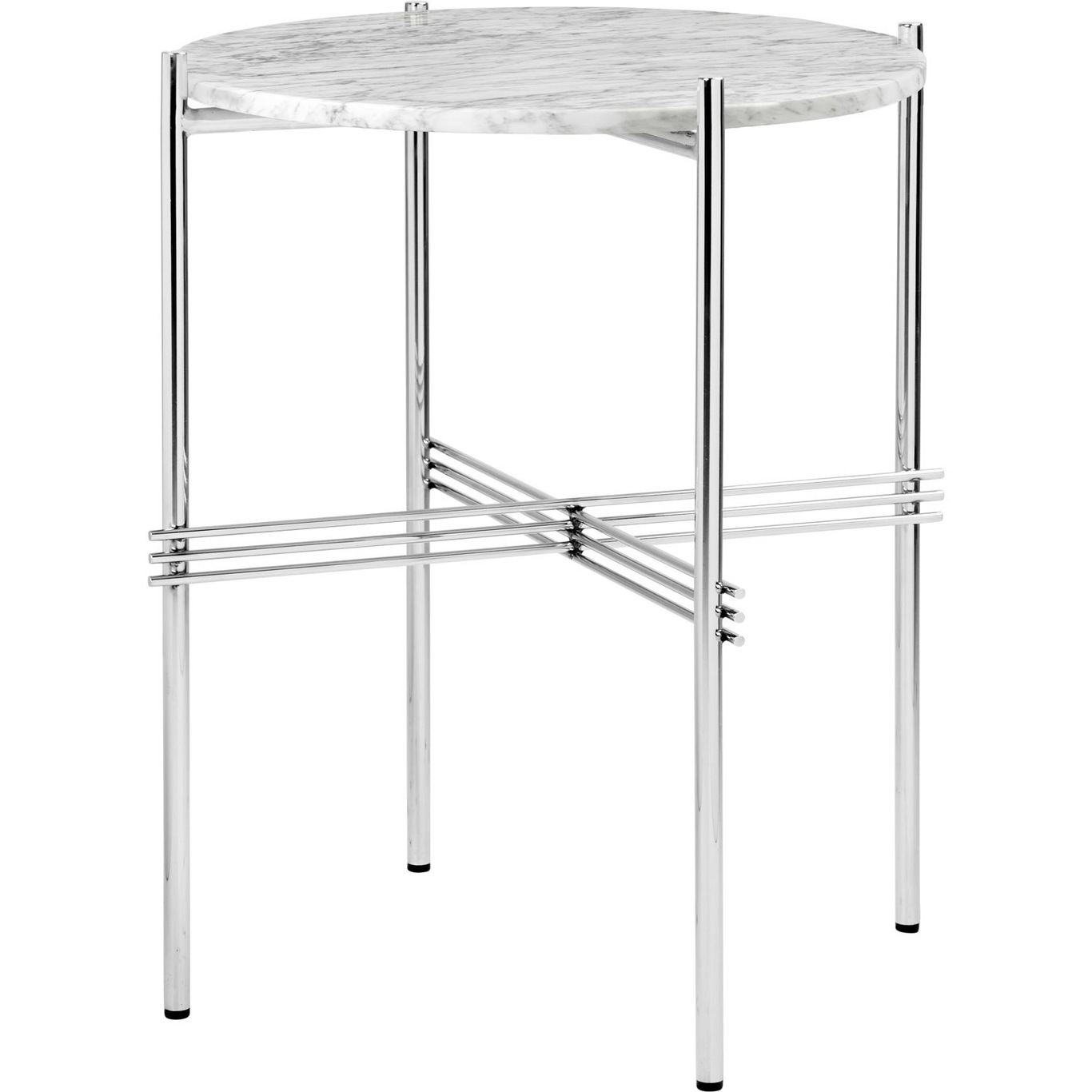 TS Side Table 40 cm, Polished Steel / White Carrara marble