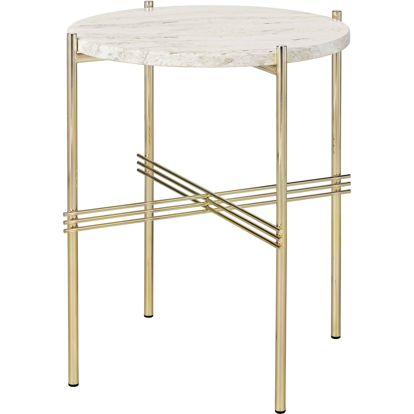 TS Side Table 40 cm, Brass / Neutral white Travertine
