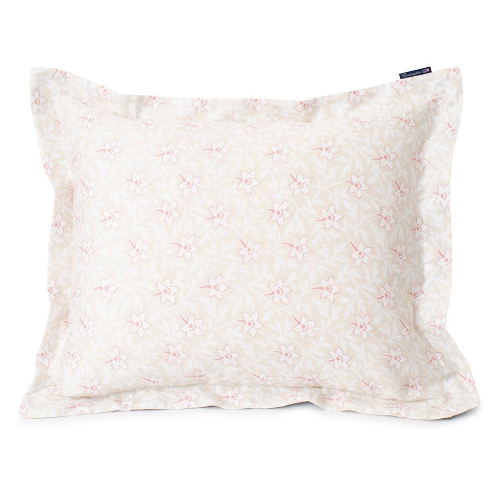 Flower Print Pillowcase Pink / Light Beige 50x90 cm