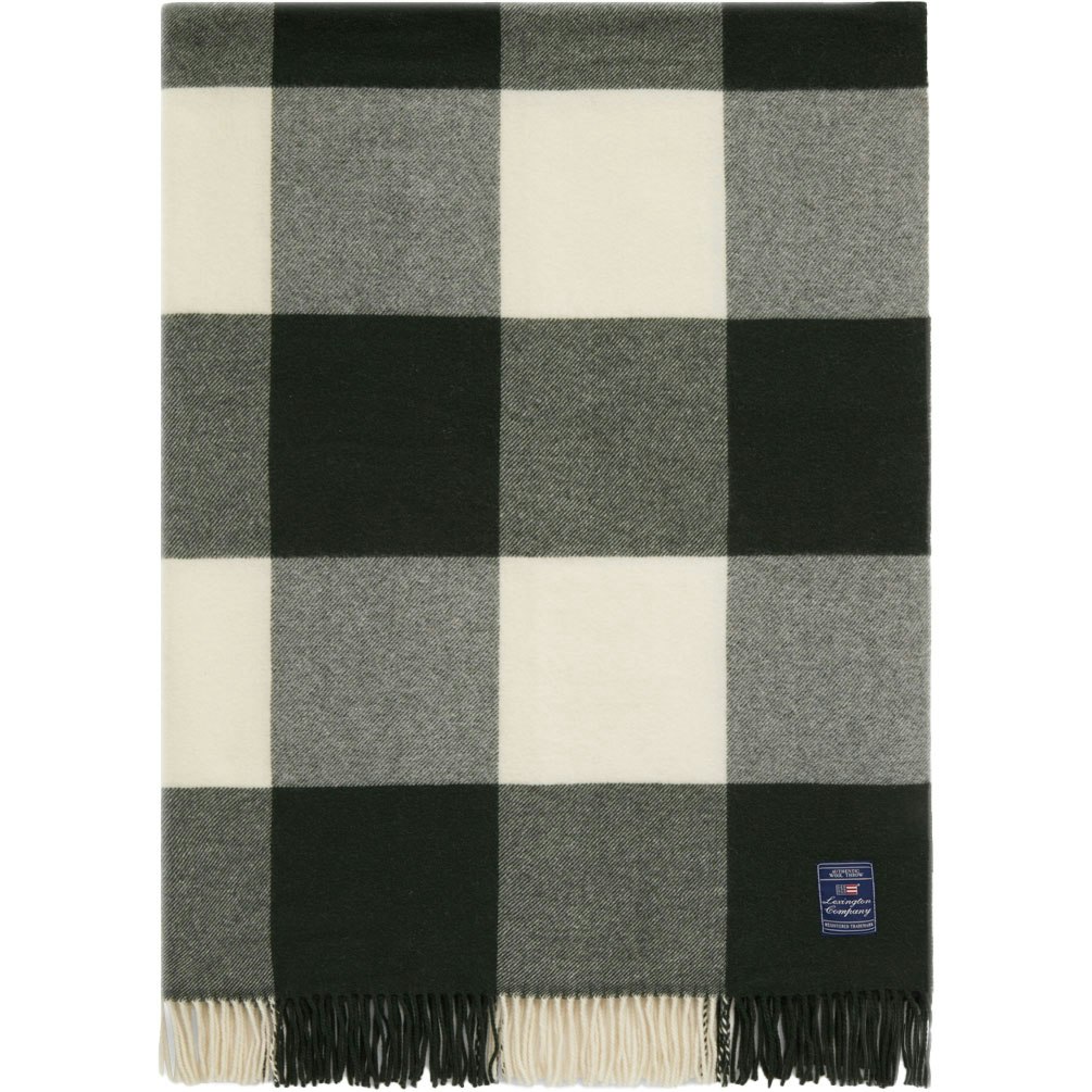 Checked Throw Recycled Wool 130x170 cm, White/Green
