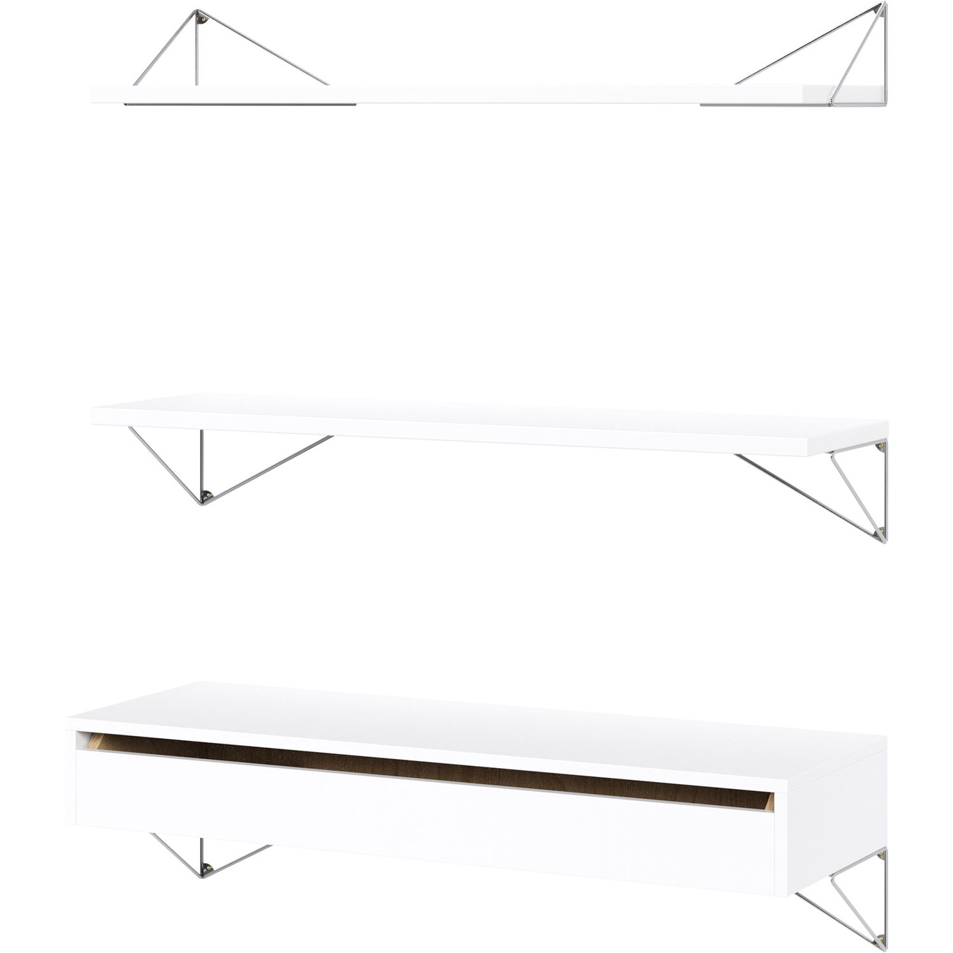 Pythagoras Shelf Set With Drawer L, White / Chrome