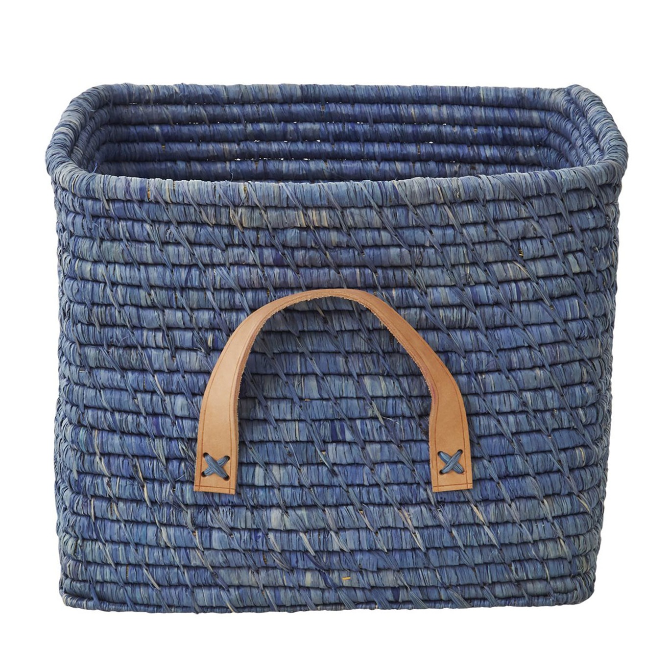 Basket with Leather Handles, Blue