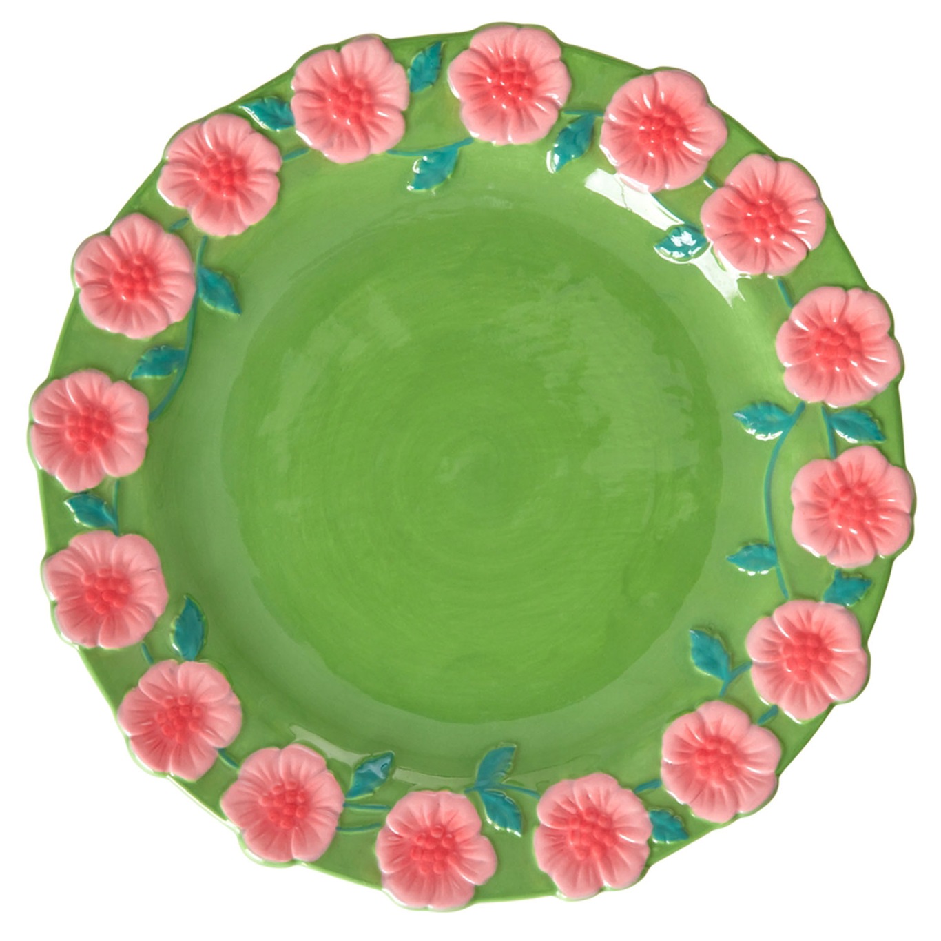 Lunch Plate With Flower Motif 20 cm, Green
