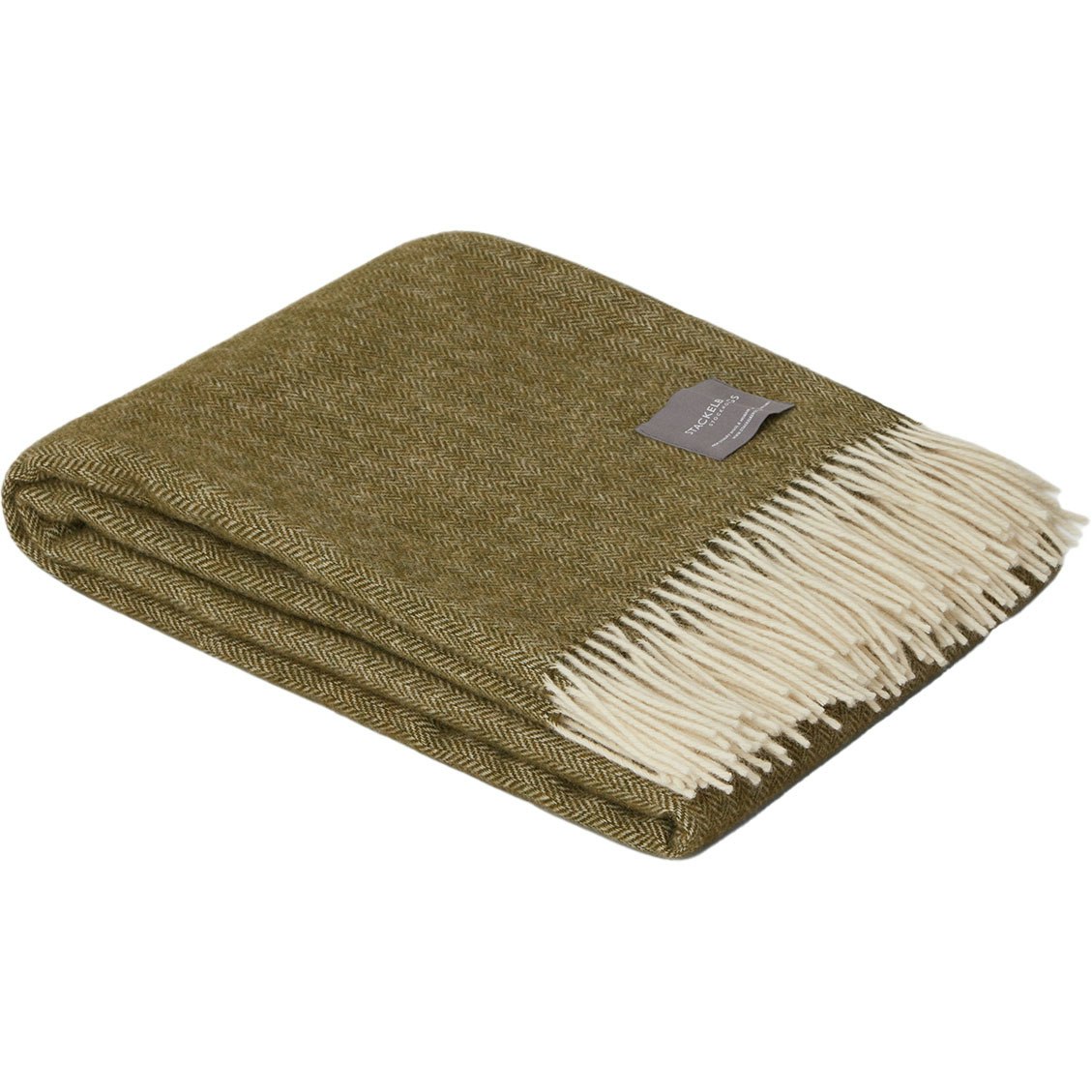 Wool Fishbone Blanket 130x170 cm, Olive/Off-white